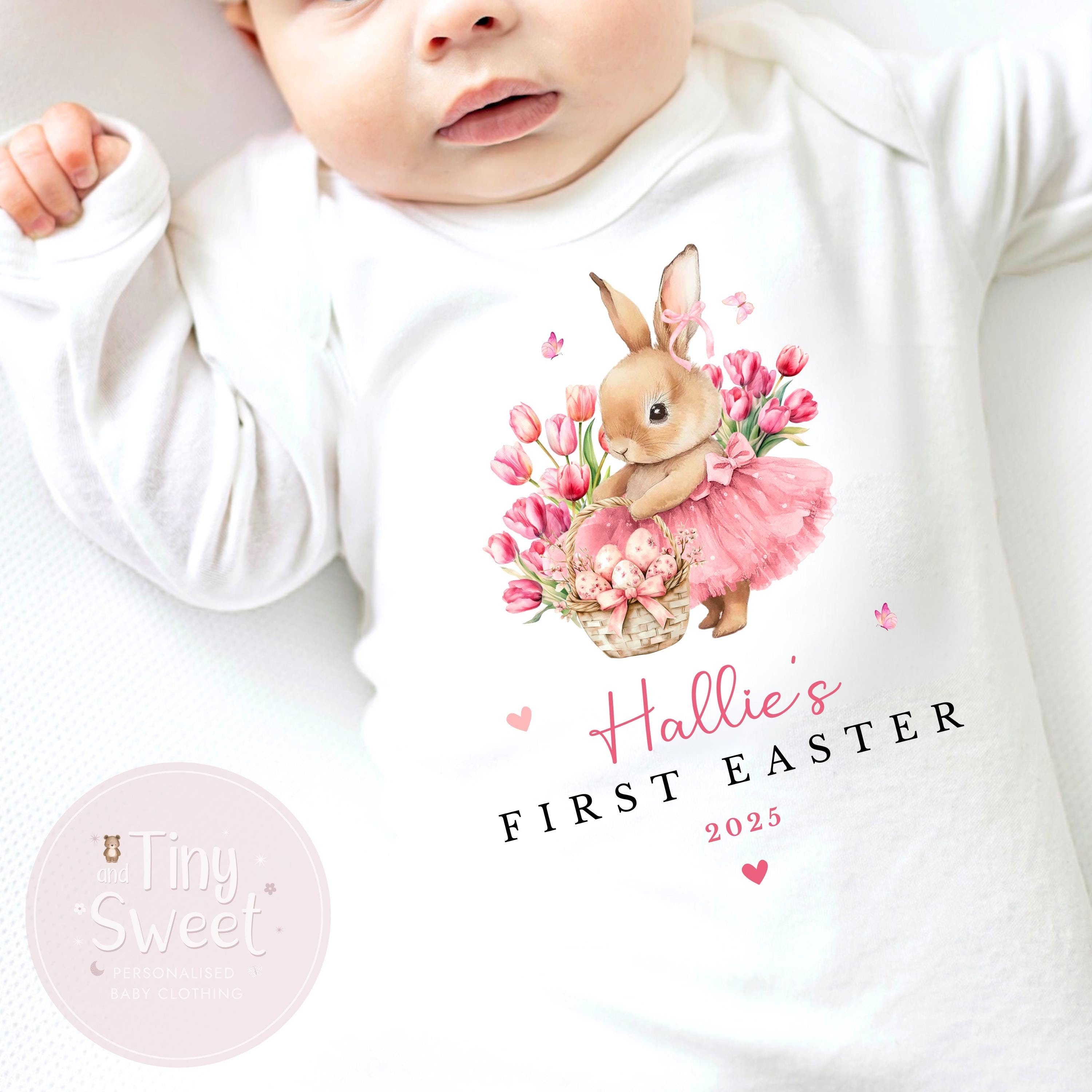 Pink First Easter Ballerina Bunny Personalised Sleepsuit