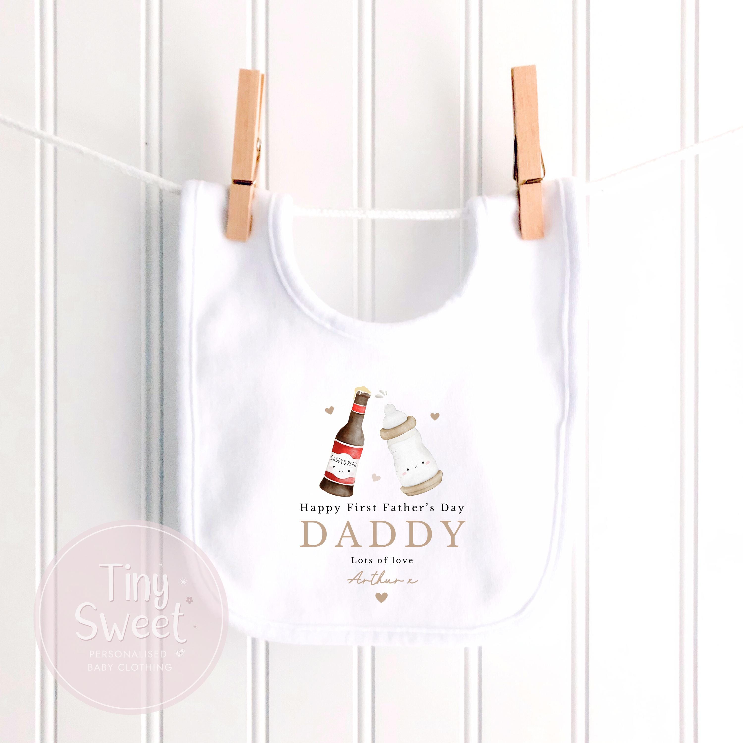 Beige Two Bottles Personalised First Fathers Day Sleepsuit Success