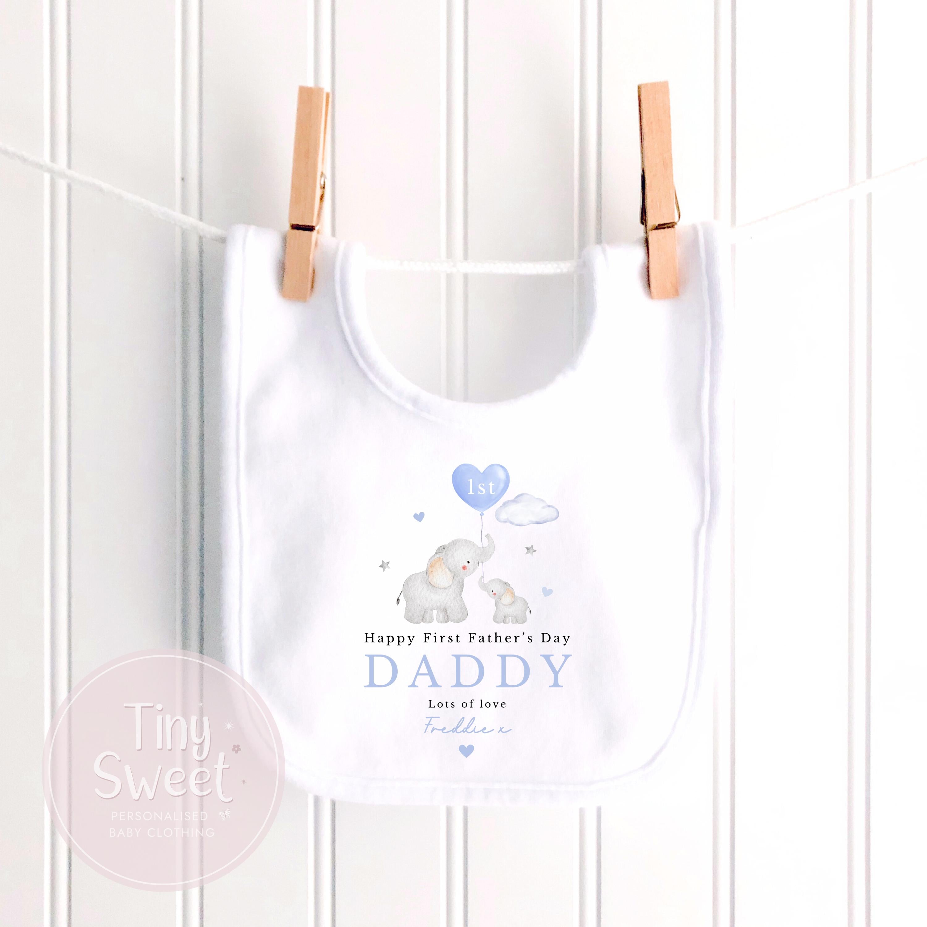 Blue Elephants Personalised First Fathers Day Sleepsuit