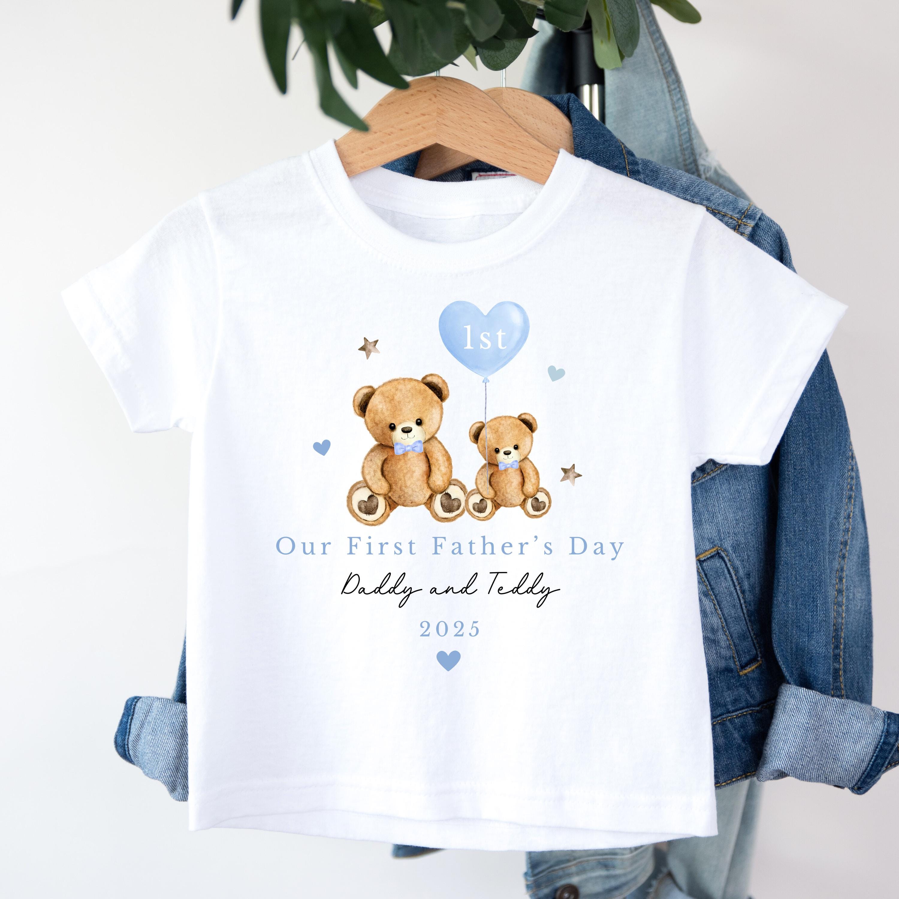 Blue Two Teddy Bears Personalised First Fathers Day Sleepsuit