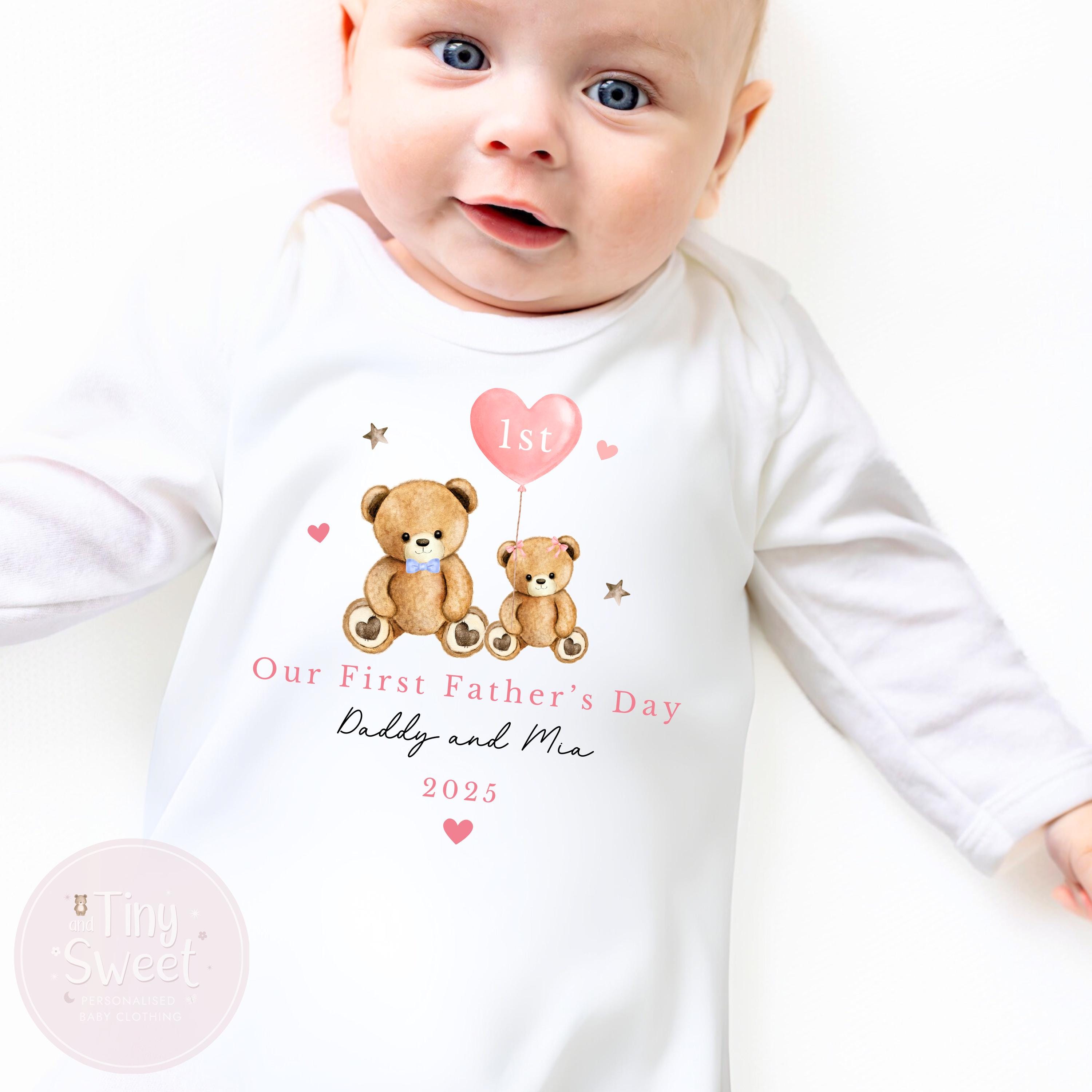 Blue Two Teddy Bears Personalised First Fathers Day Sleepsuit