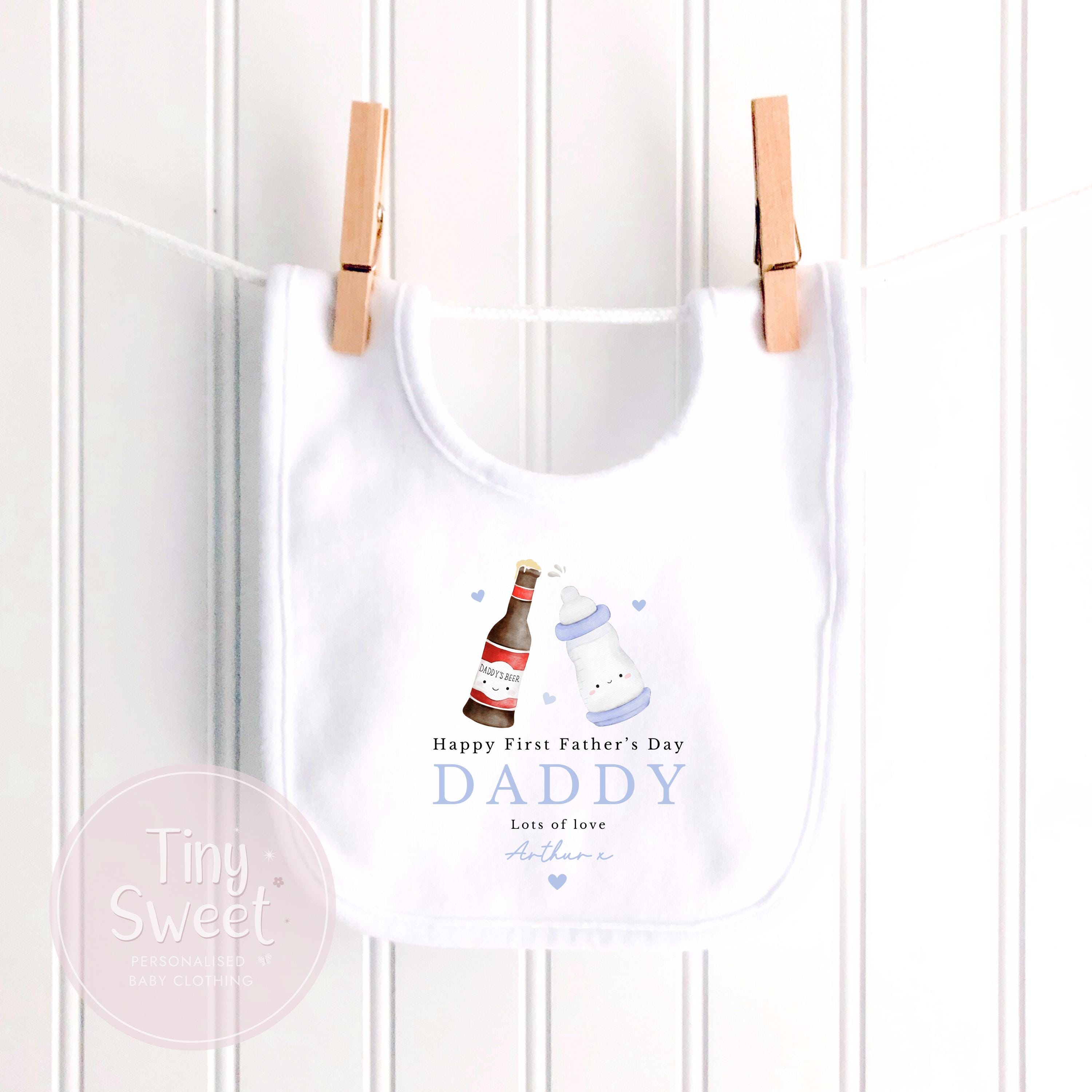Blue Two Bottles Personalised First Fathers Day Sleepsuit