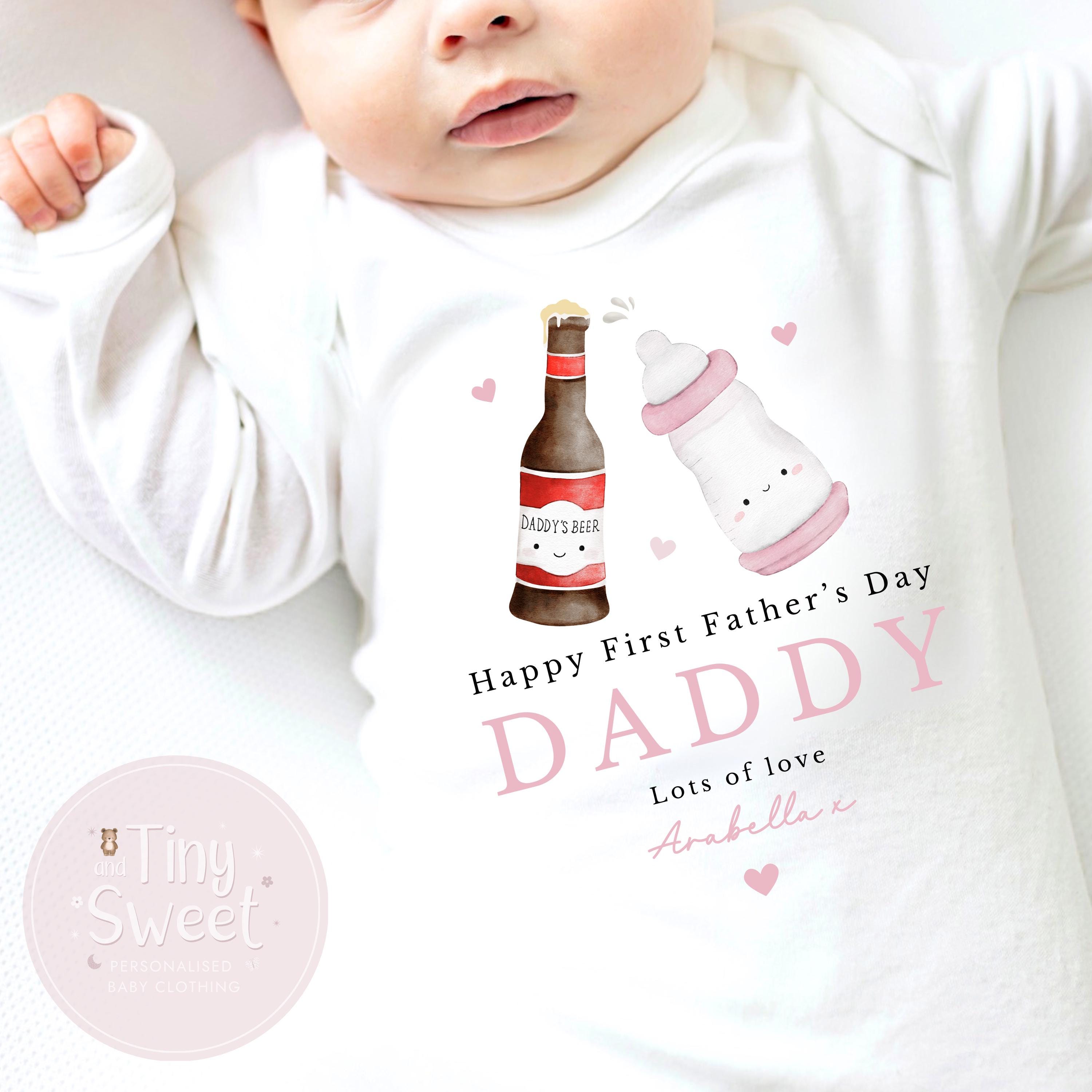 Blue Two Bottles Personalised First Fathers Day Sleepsuit