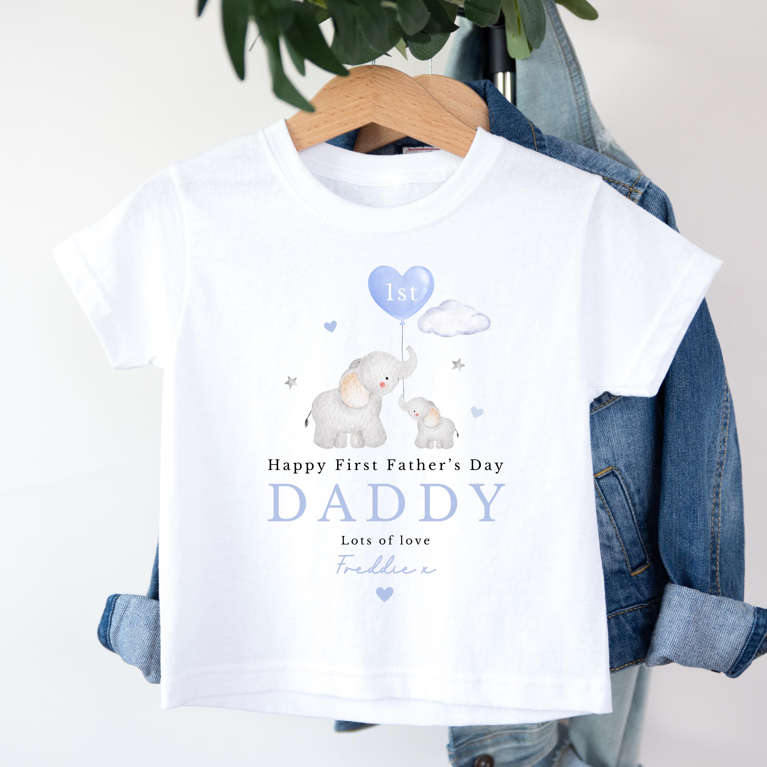 Blue Elephants Personalised First Fathers Day Sleepsuit