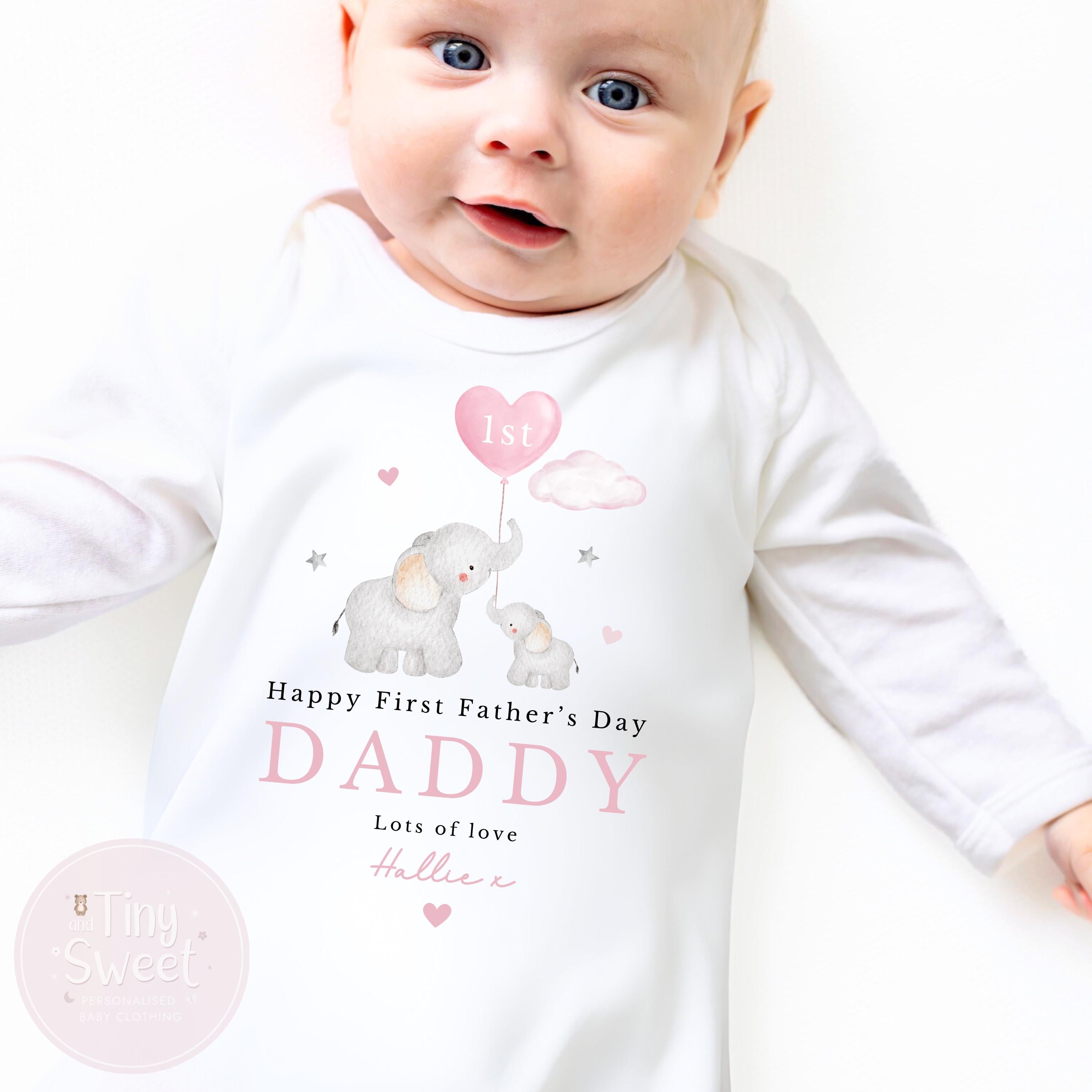 Blue Elephants Personalised First Fathers Day Sleepsuit
