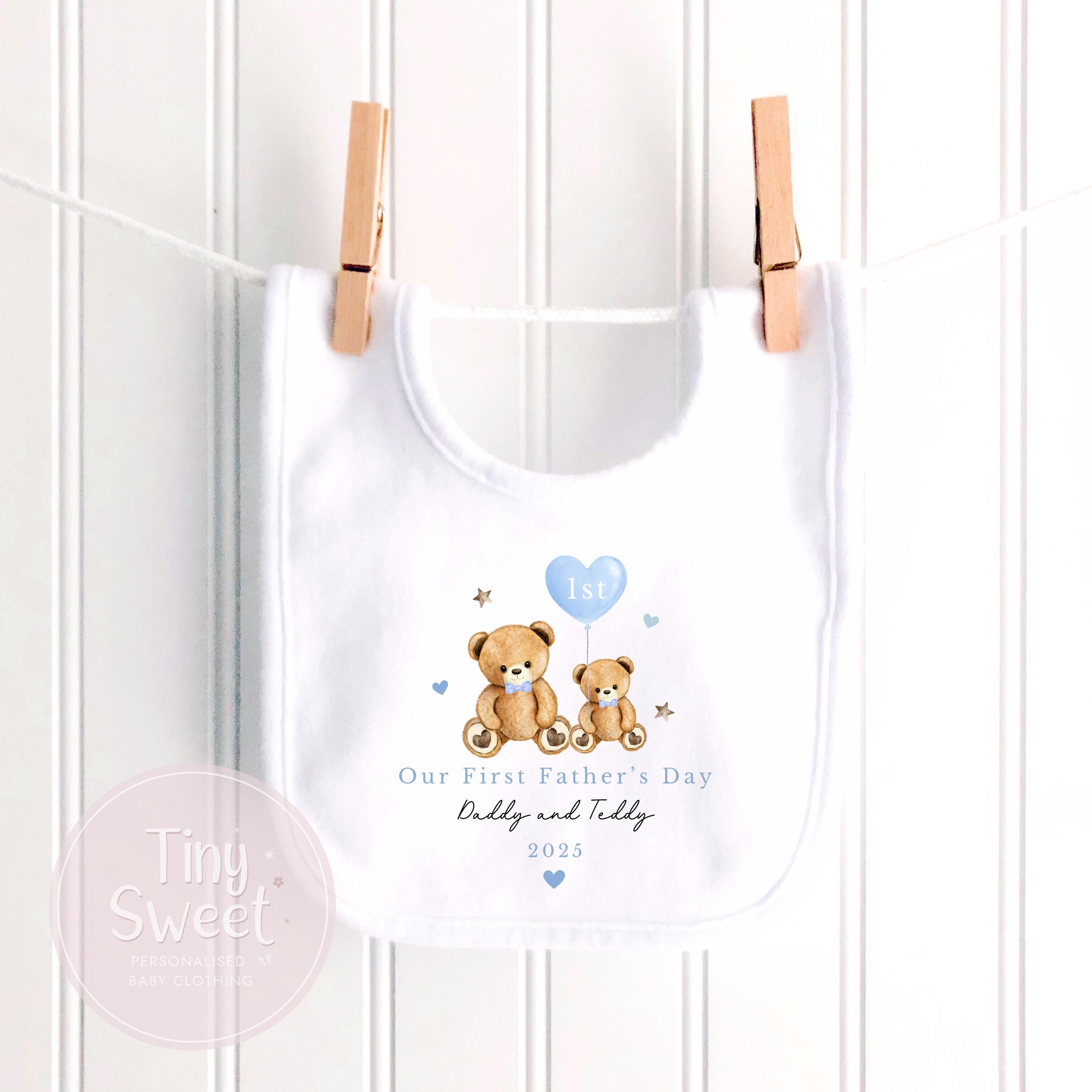 Blue Two Teddy Bears Personalised First Fathers Day Sleepsuit