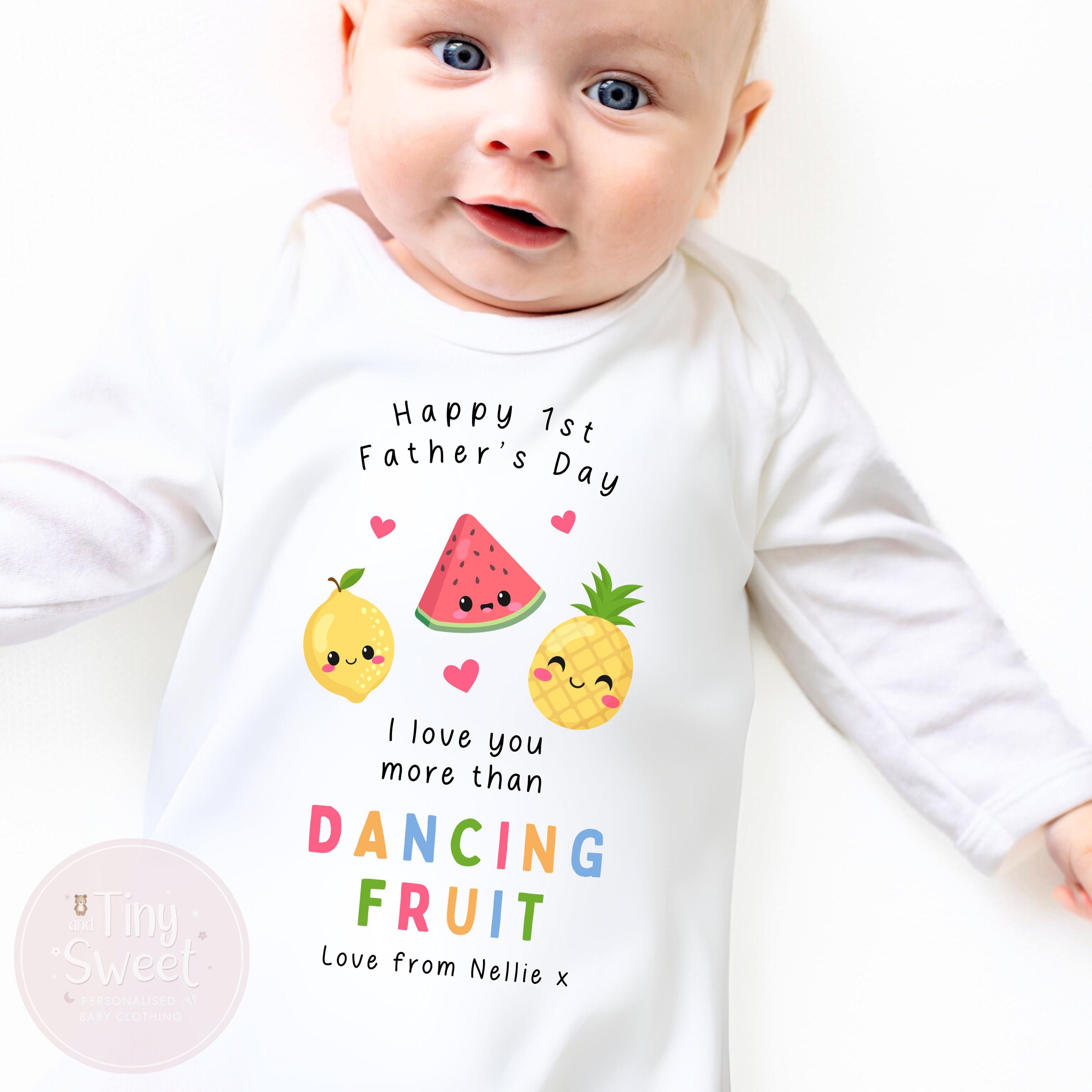 Fathers Day I Love You More Than Dancing Fruit Personalised Sleepsuit/Babygrow