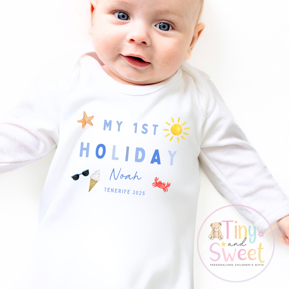 My First Holiday T-Shirt, Personalised Baby Travel Outfit, Baby’s First Holiday Shirt, Cute Summer Travel Outfit, My First Holiday Design