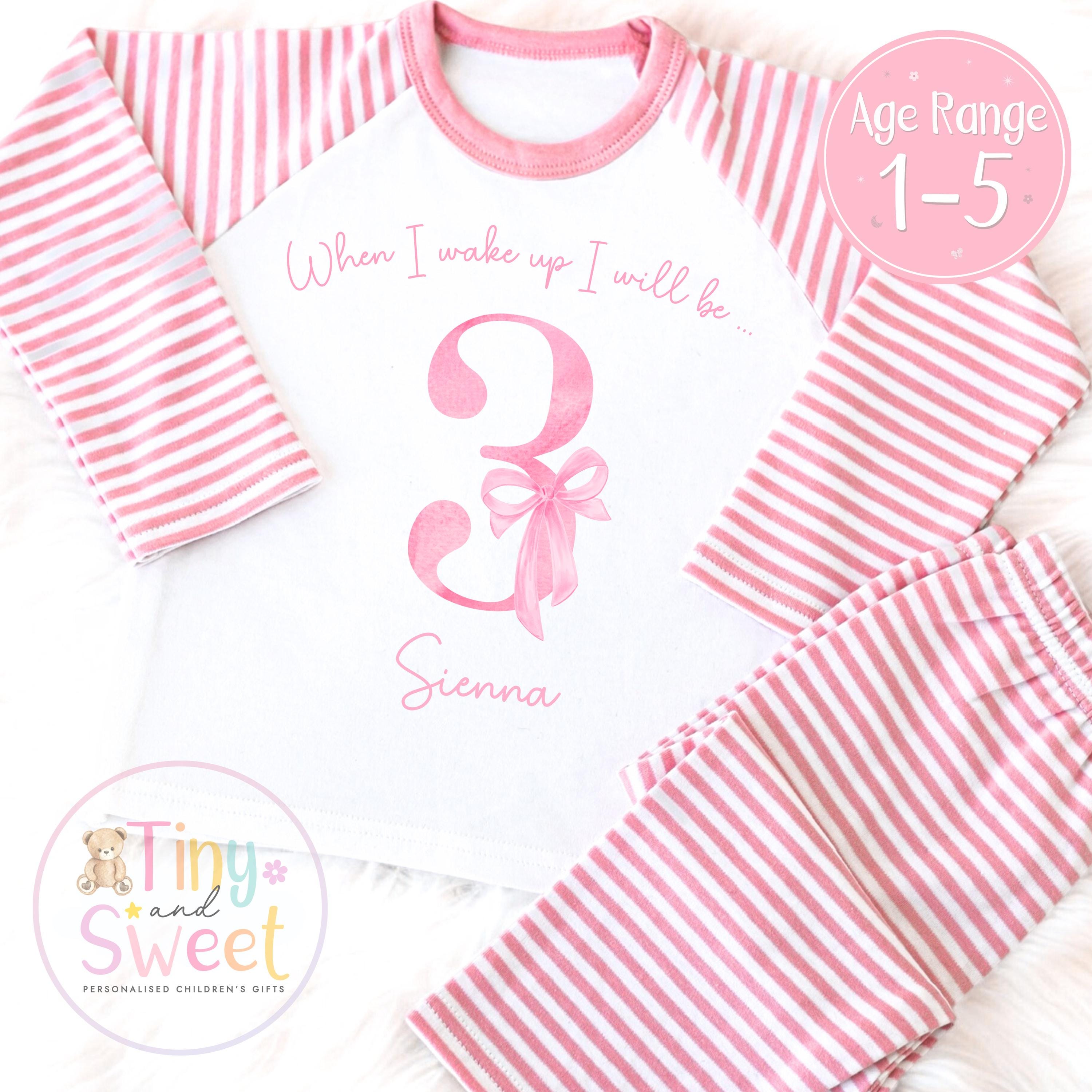 Personalised Birthday Pyjamas for Toddler Girls - Cute Pink Bow PJs with Custom Age Design