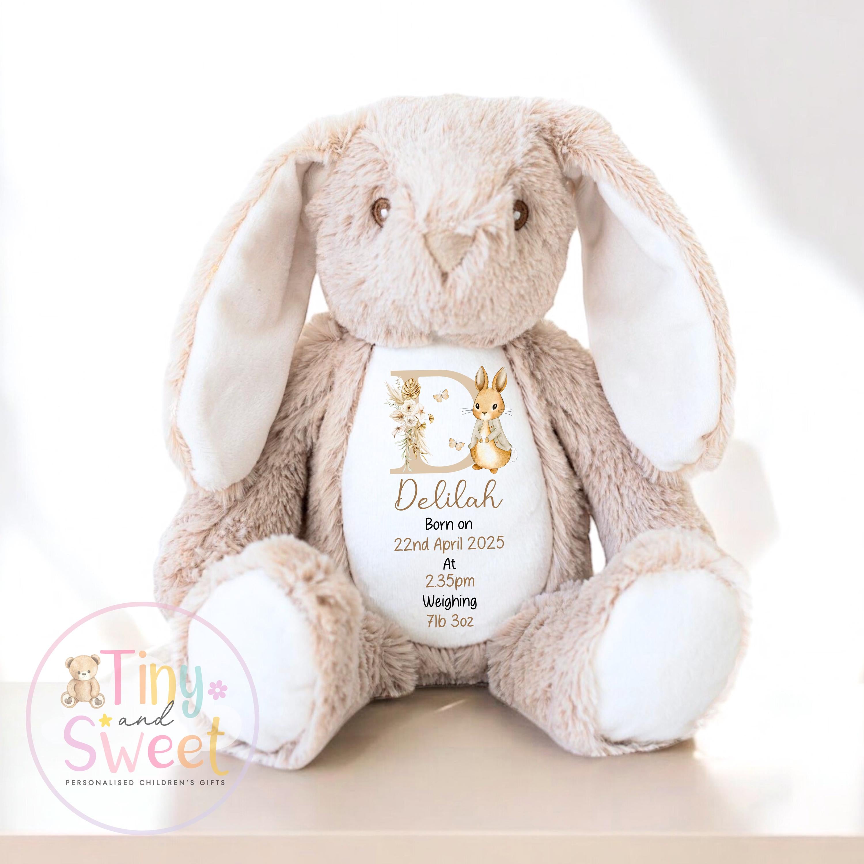Personalised New Baby soft Toy, New Birth Gift, New baby gift, Newborn Gift, Baby Keepsake, Baby shower gift, Birth stats, Teddy, Bunny