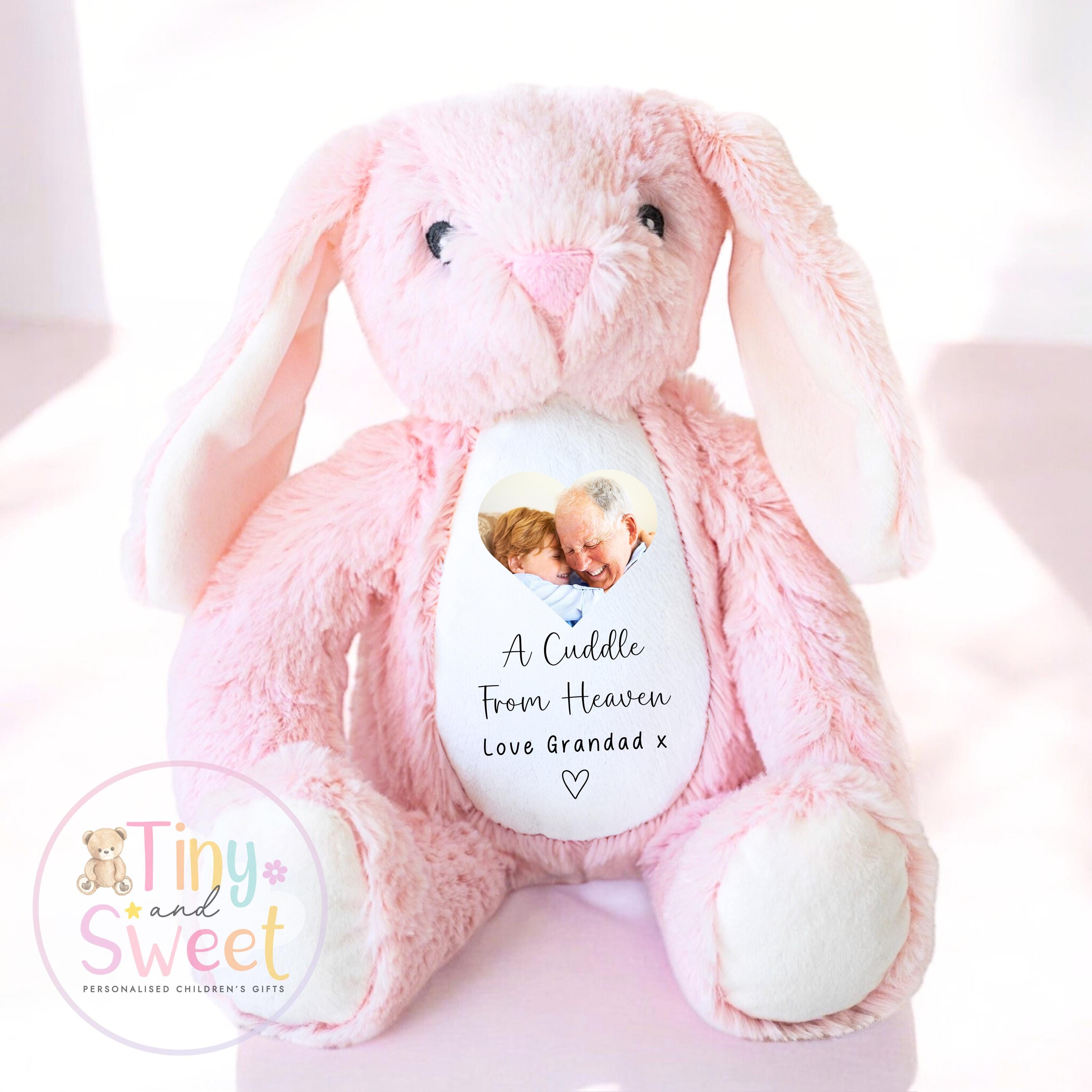 A Cuddle from Heaven , Memory Bunny Photo Keepsake, Remembrance Gift, Personalised Photo Soft Toy Keepsake