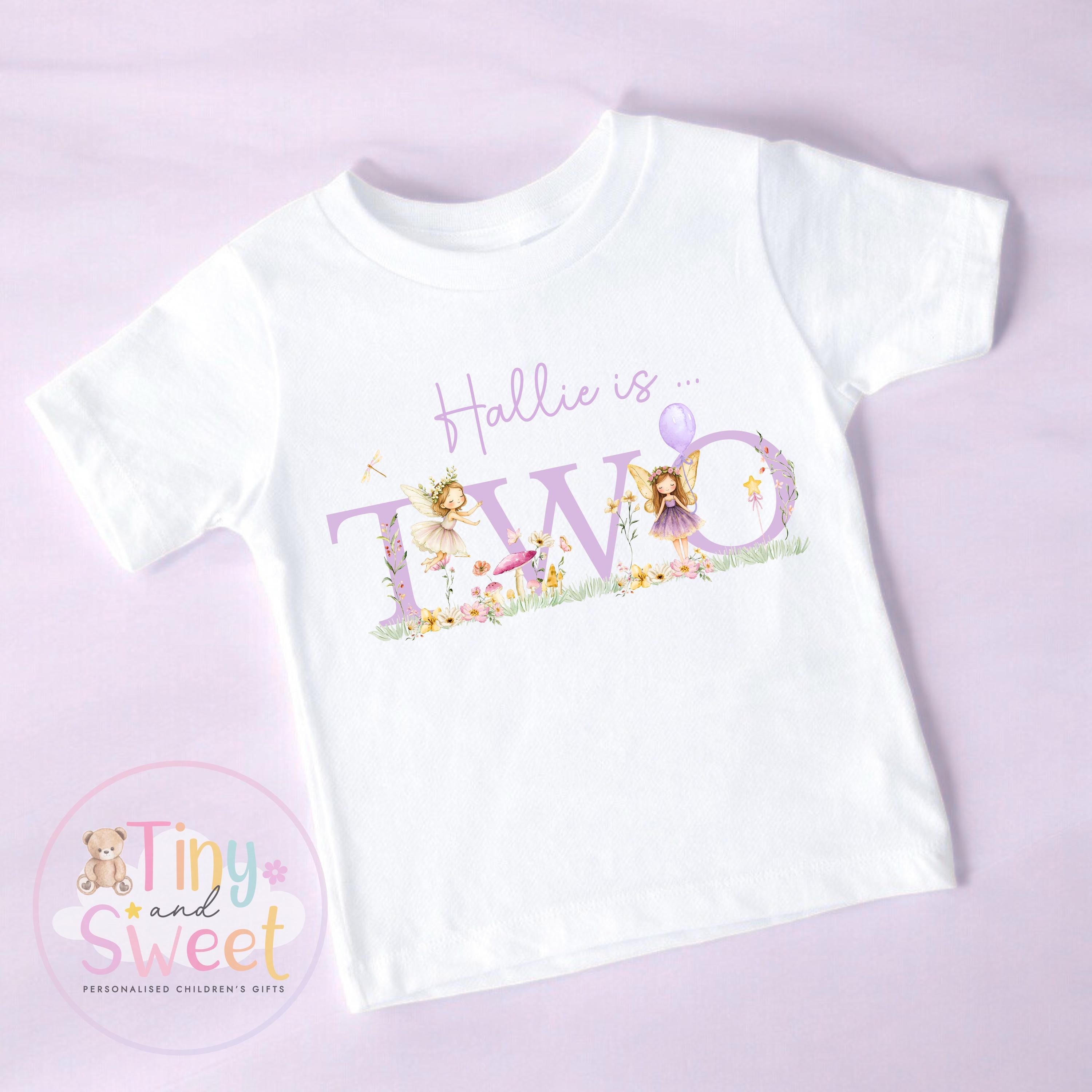 Personalised Fairy Lilac Birthday T-shirt, 1st Birthday T Shirt, Fairy 2nd Birthday T Shirt, 3rd Birthday, Fairy Birthday