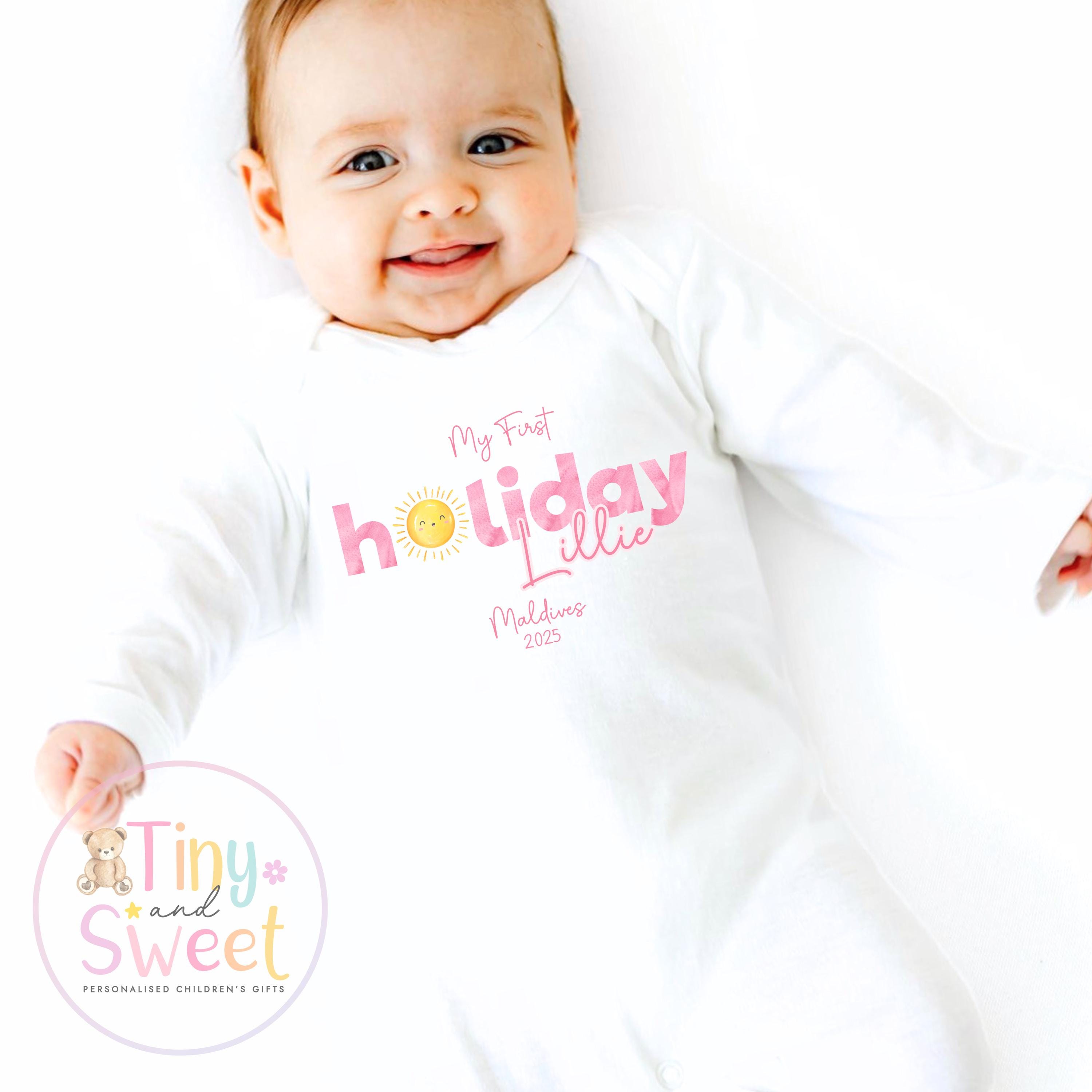 Personalised My First Holiday Toddler t shirt, First Holiday sleepsuit, First Holiday vest, Babies First Holiday, First Time Flyer