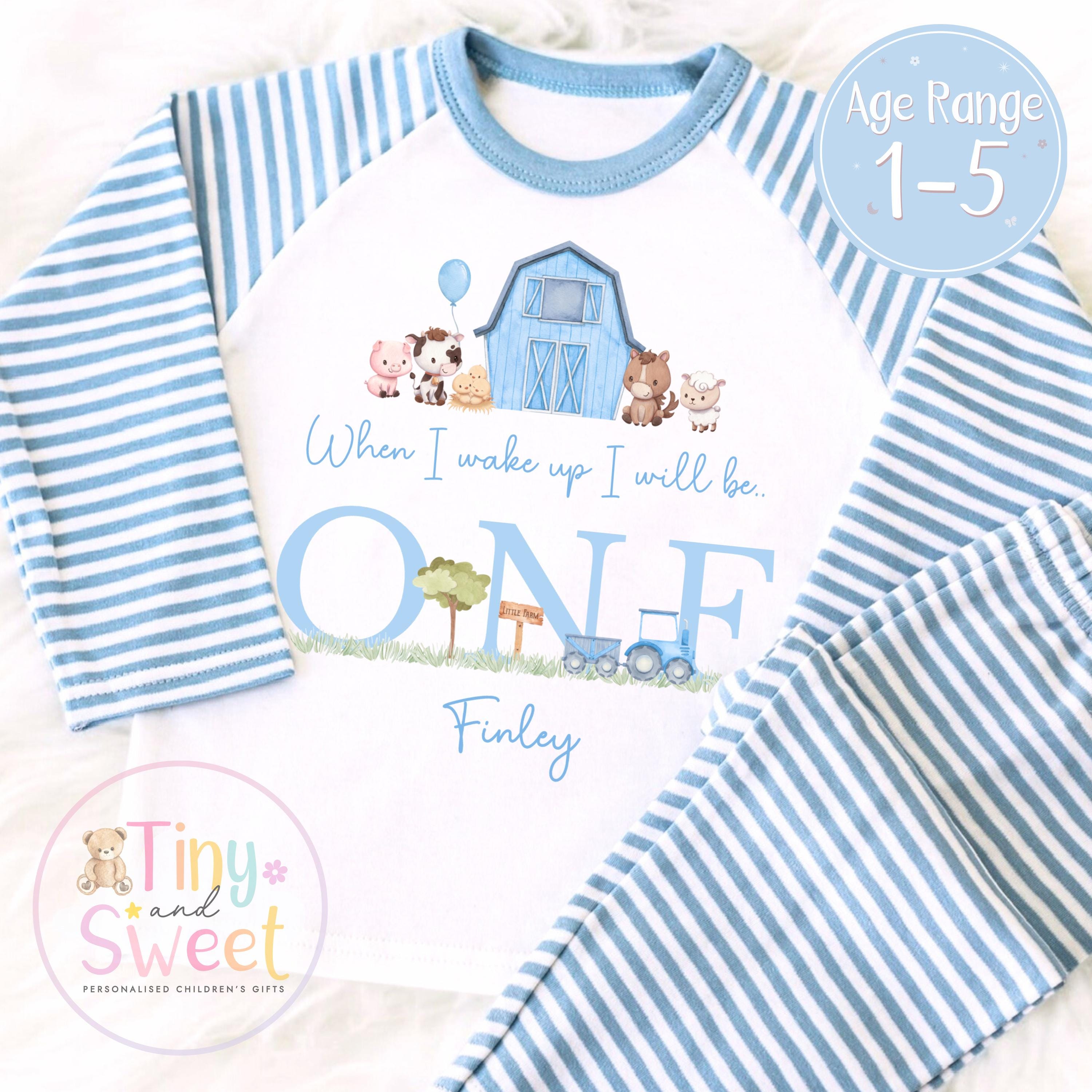 Farm When I Wake Up I Will Be Personalised Birthday Blue Pyjamas