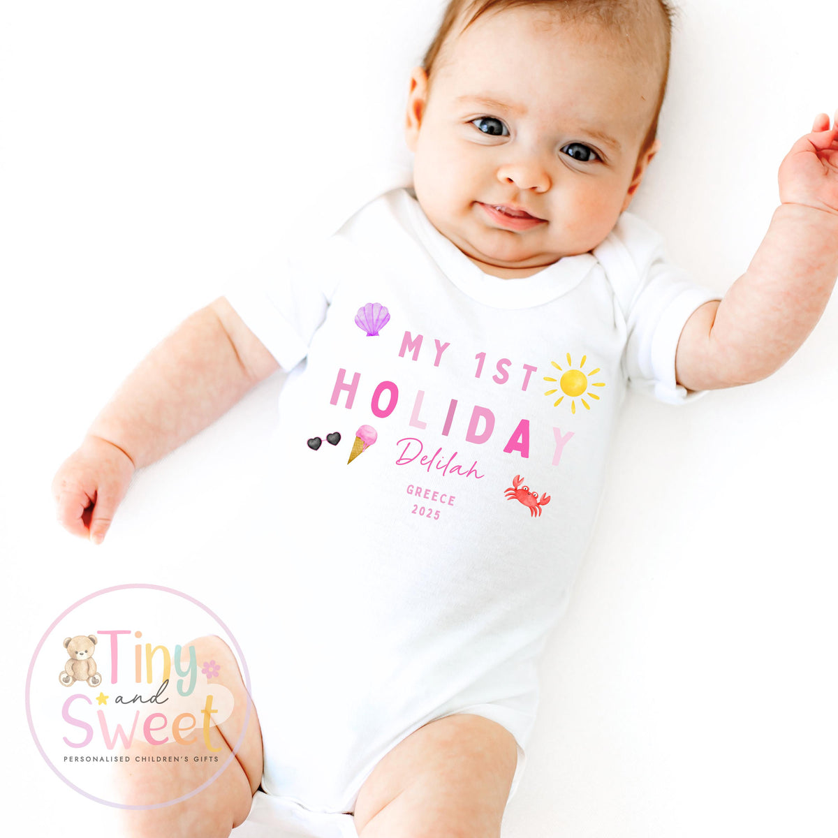 My First Holiday T-Shirt, Personalised Baby Travel Outfit, Baby’s First Holiday Shirt, Cute Summer Travel Outfit, My First Holiday Design