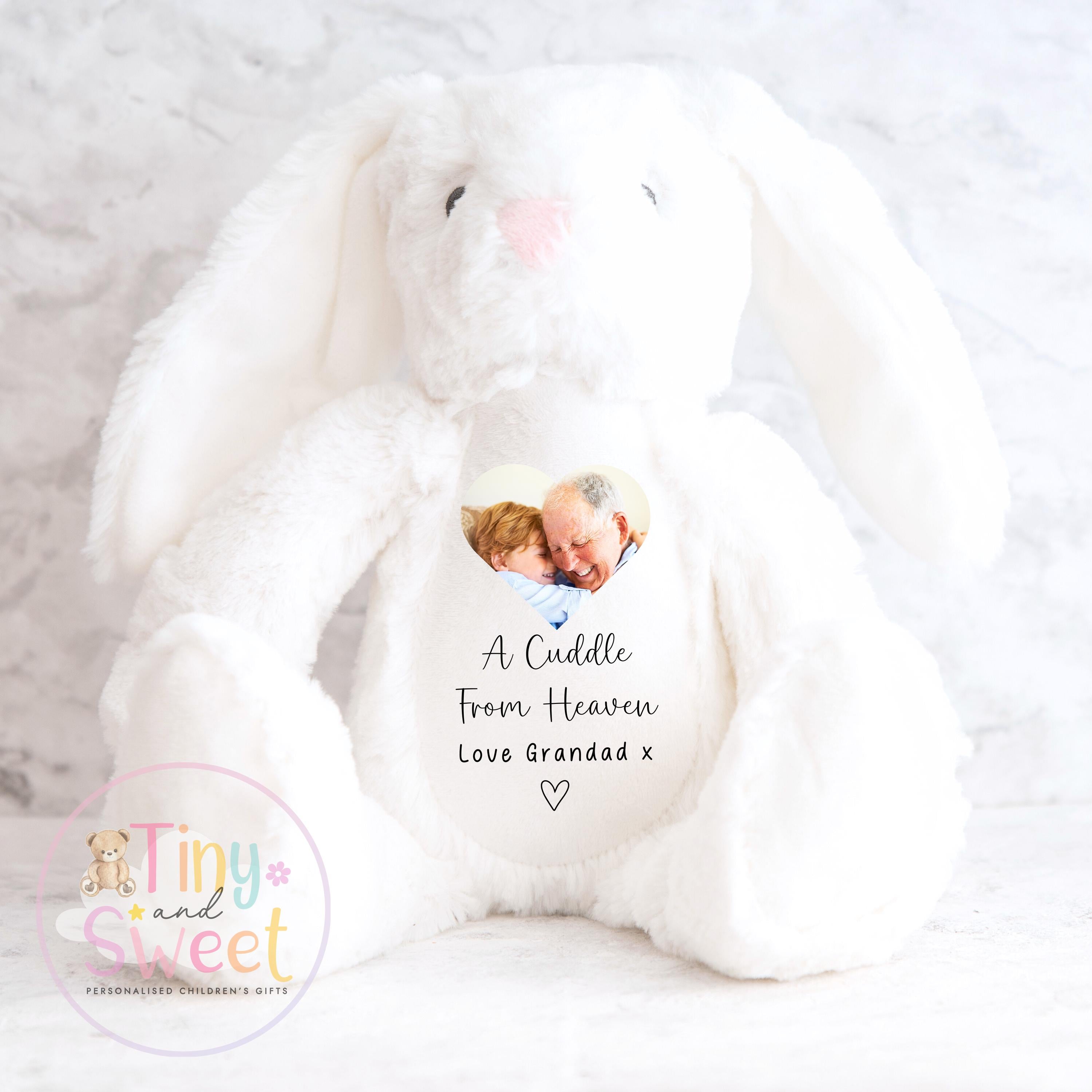 A Cuddle from Heaven , Memory Bunny Photo Keepsake, Remembrance Gift, Personalised Photo Soft Toy Keepsake