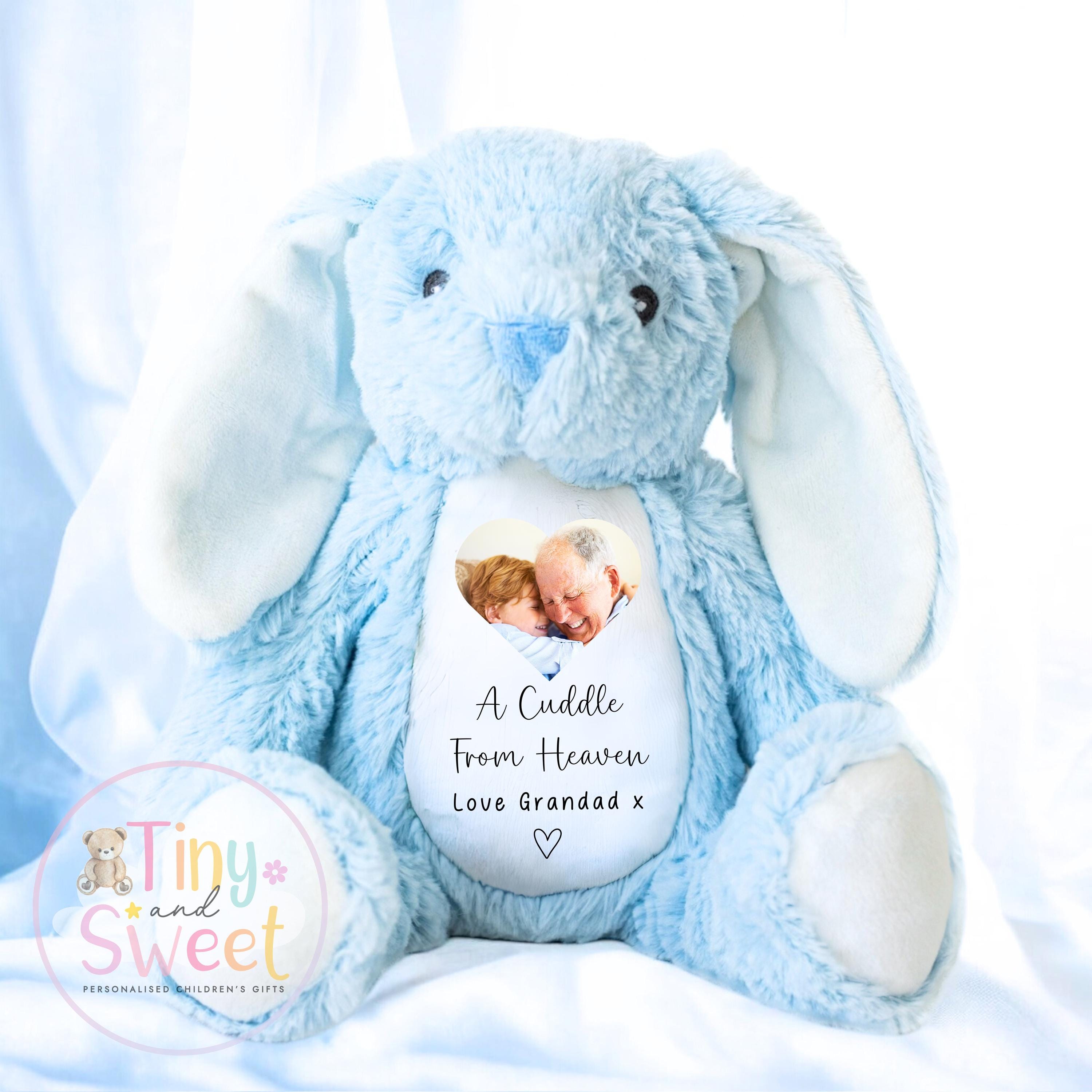 A Cuddle from Heaven , Memory Bunny Photo Keepsake, Remembrance Gift, Personalised Photo Soft Toy Keepsake