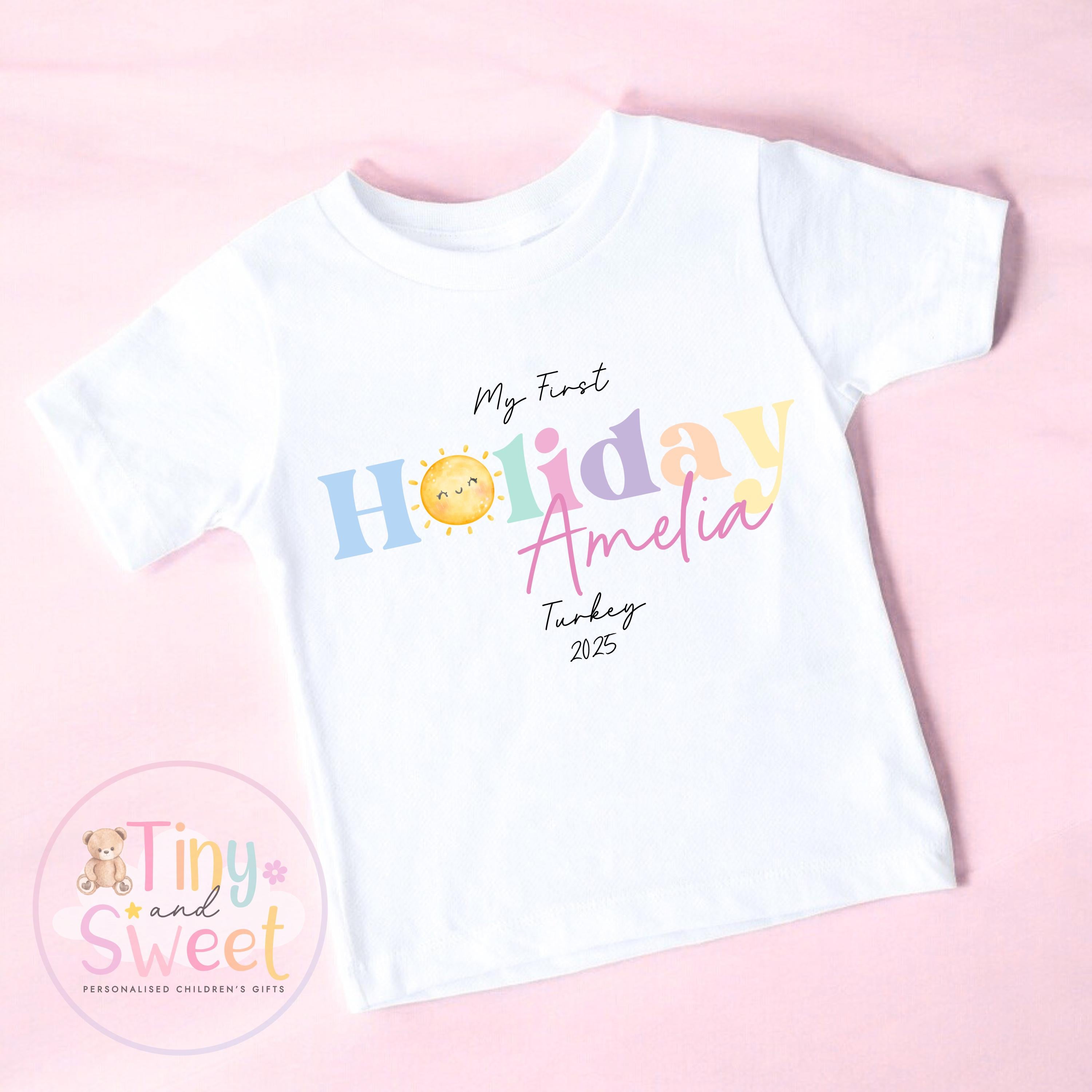 My First Holiday T-Shirt, Personalised Baby Travel Outfit, Baby’s First Holiday Shirt, Cute Summer Travel Outfit, My First Holiday Design