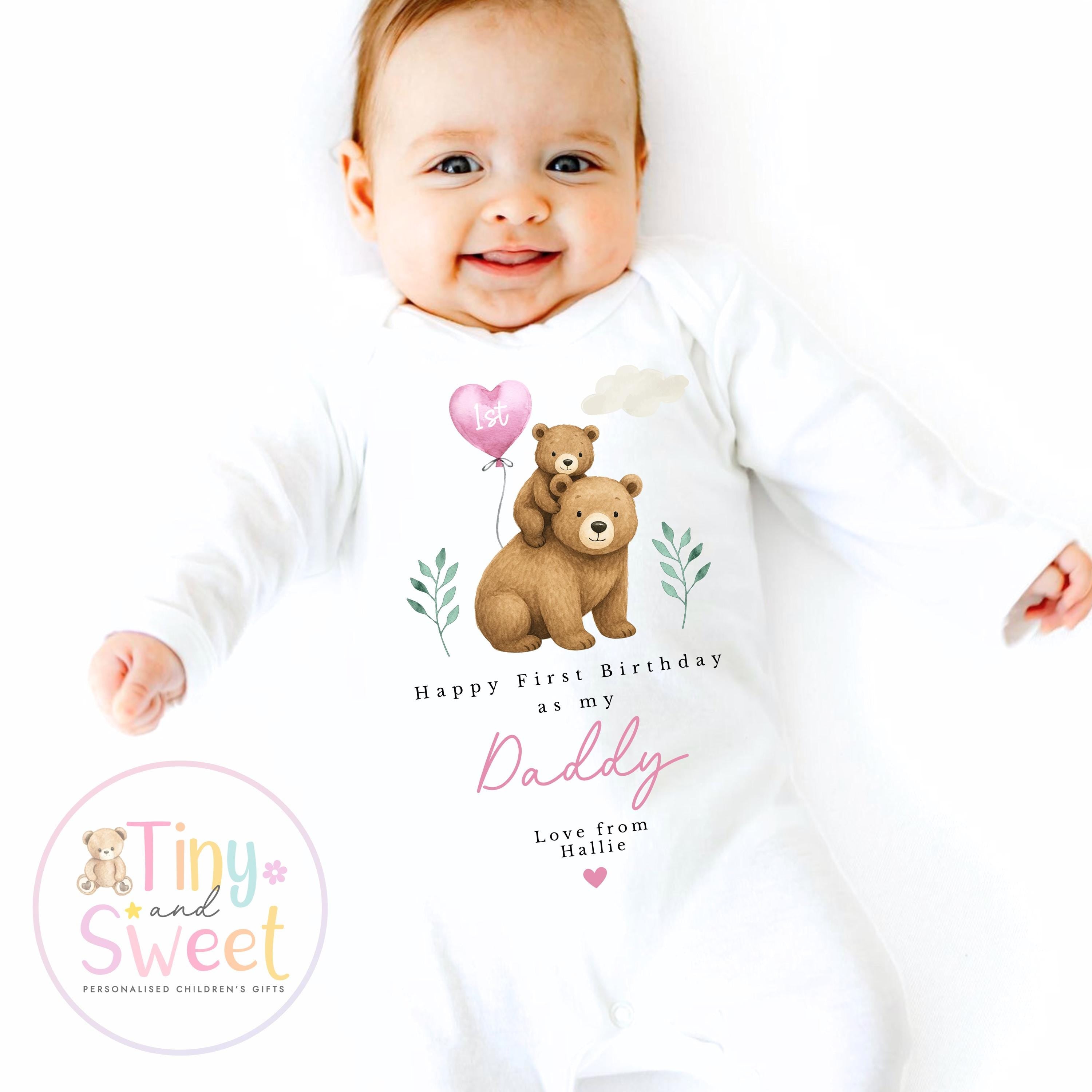 Happy First Birthday As My Daddy Sleepsuit - 1st Birthday As Daddy - Personalised Baby Boy Girl Gift - New Dad Present from Baby