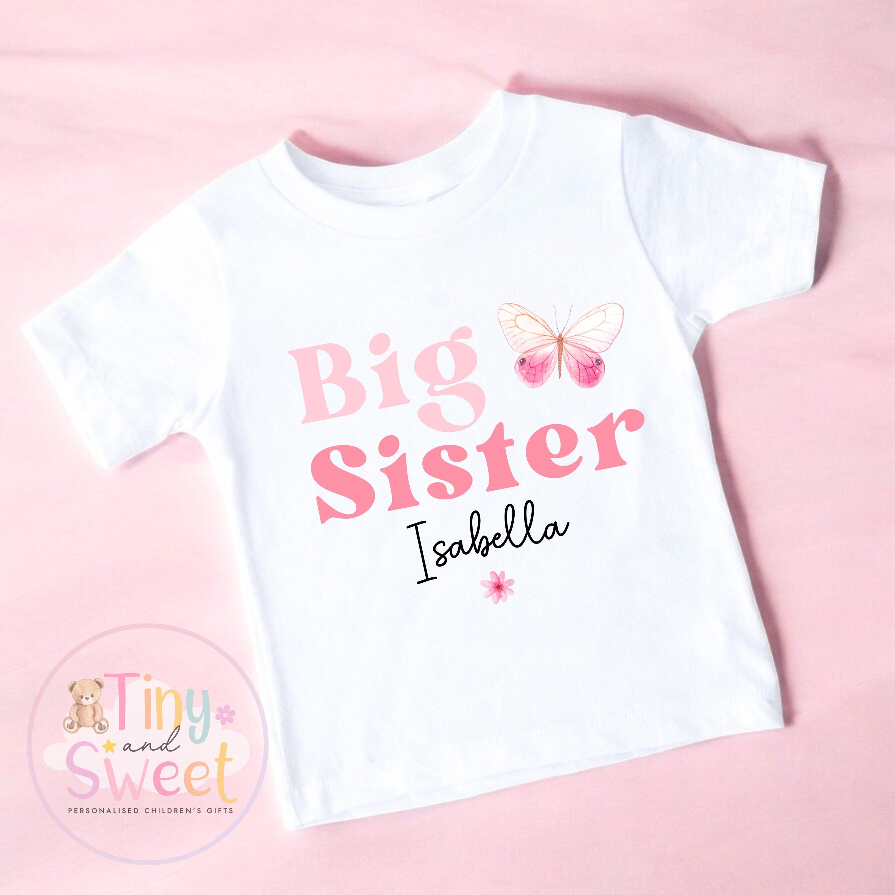 Personalised Big Sister T-Shirt | New Sibling Announcement Shirt | Custom Name Kids Top | Pregnancy Reveal Outfit | Baby Announcement Gift