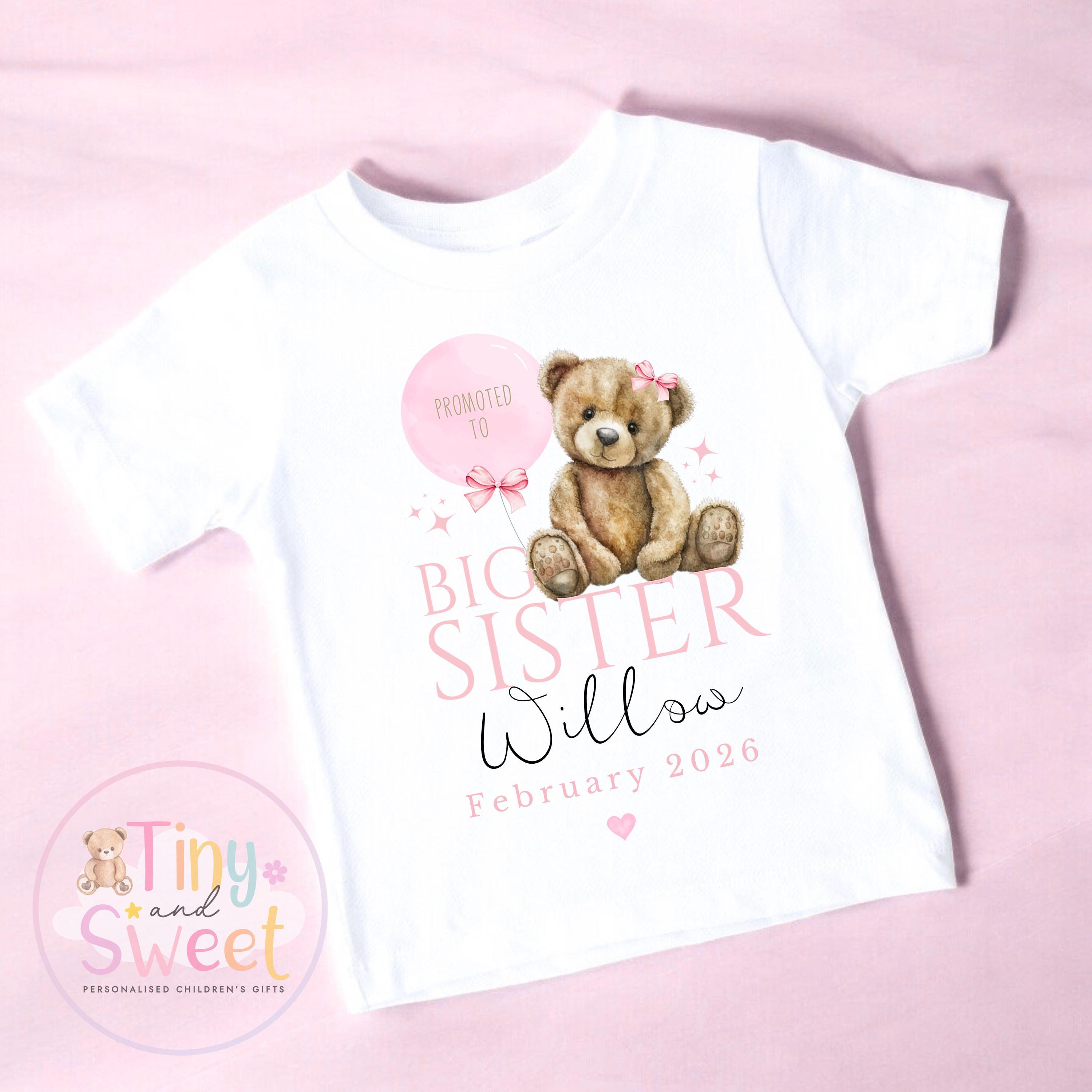 Big Sister T-Shirt – Personalised Sibling Announcement Shirt – Gift for New Big Sister – Toddler or Kids Sister Tee - Promoted to Big Sister