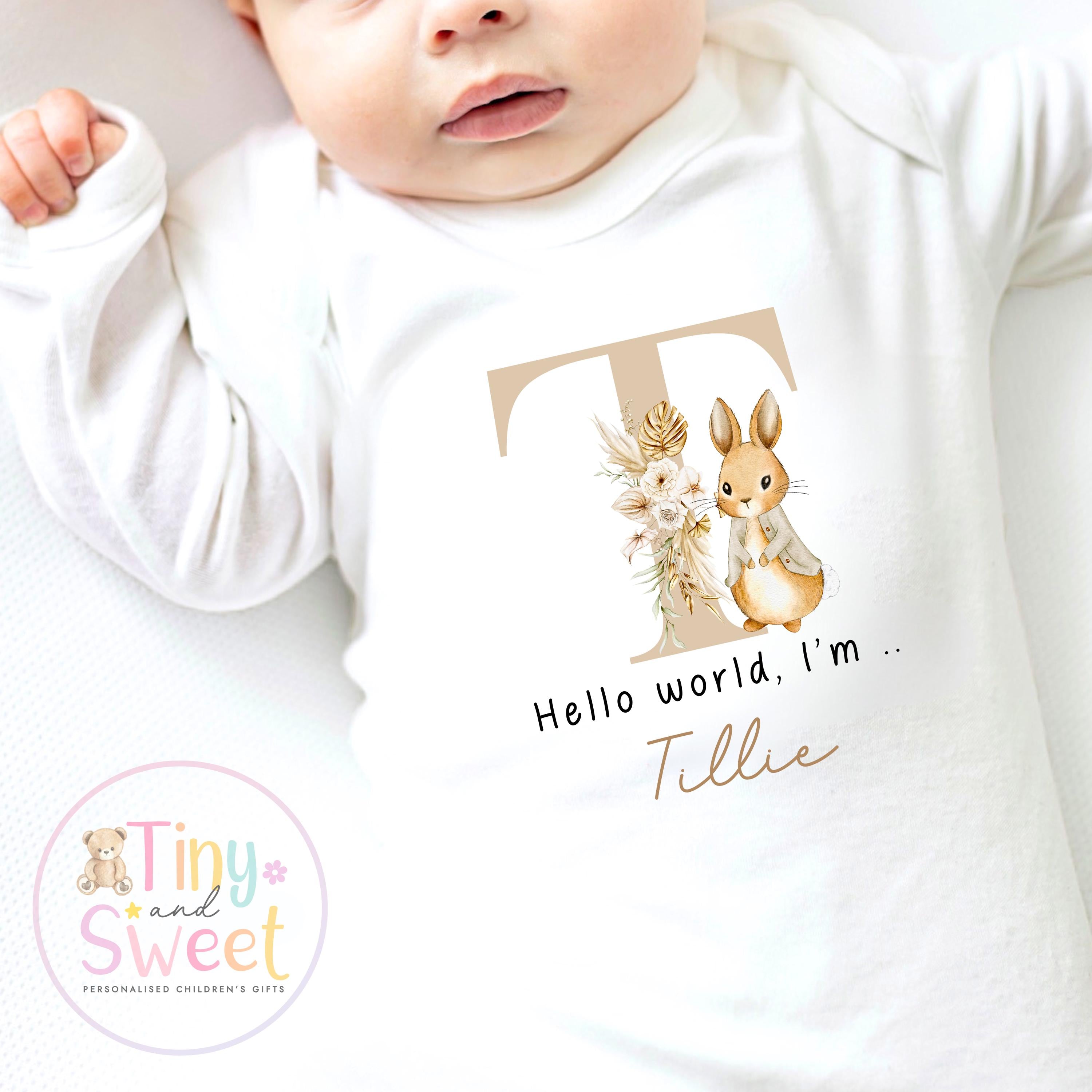 Personalised Hello World Baby Sleepsuit, Newborn Coming Home Outfit, Baby Name Reveal Sleepsuit, Baby Name & Birth Announcement