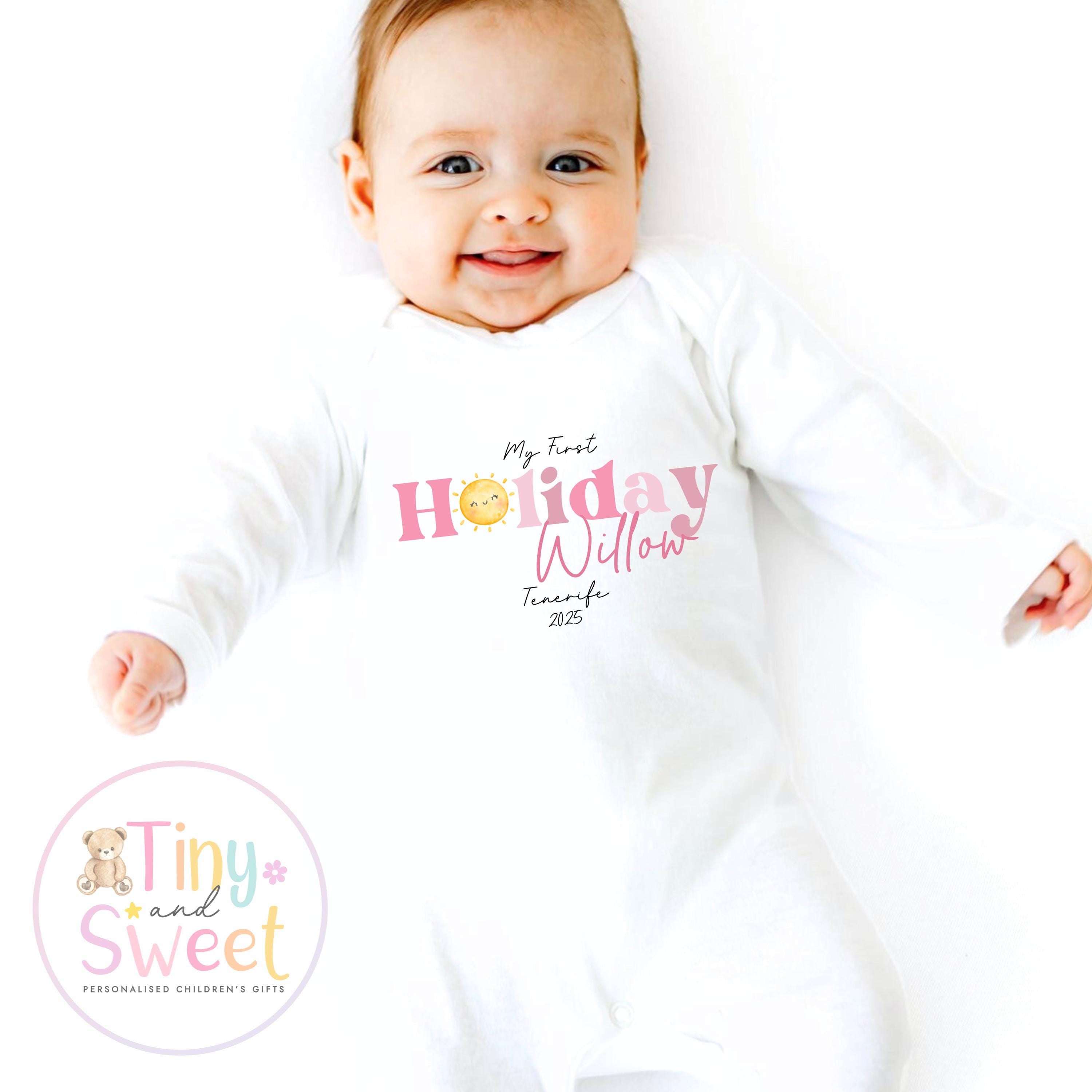 My First Holiday T-Shirt, Personalised Baby Travel Outfit, Baby’s First Holiday Shirt, Cute Summer Travel Outfit, My First Holiday Design