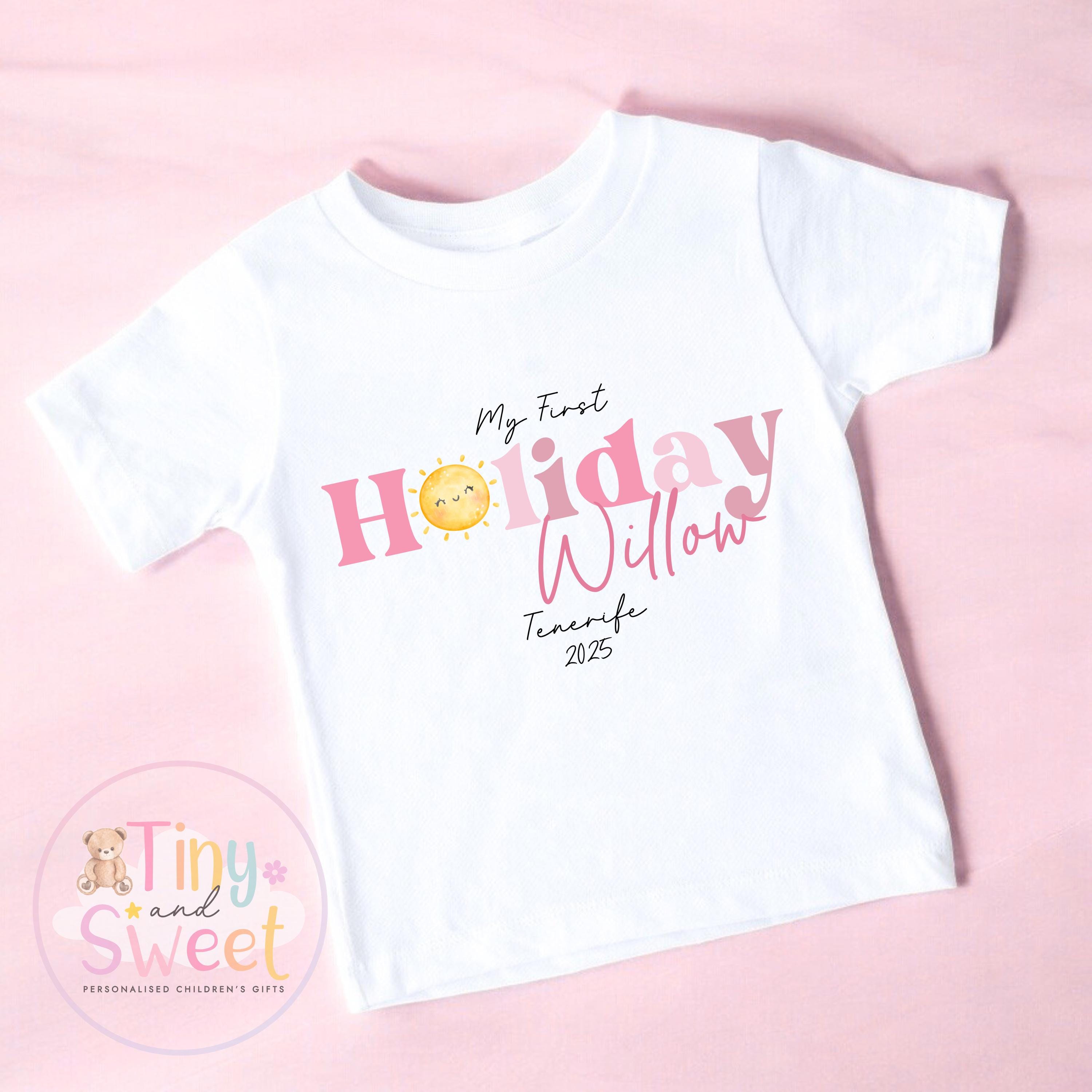 My First Holiday T-Shirt, Personalised Baby Travel Outfit, Baby’s First Holiday Shirt, Cute Summer Travel Outfit, My First Holiday Design