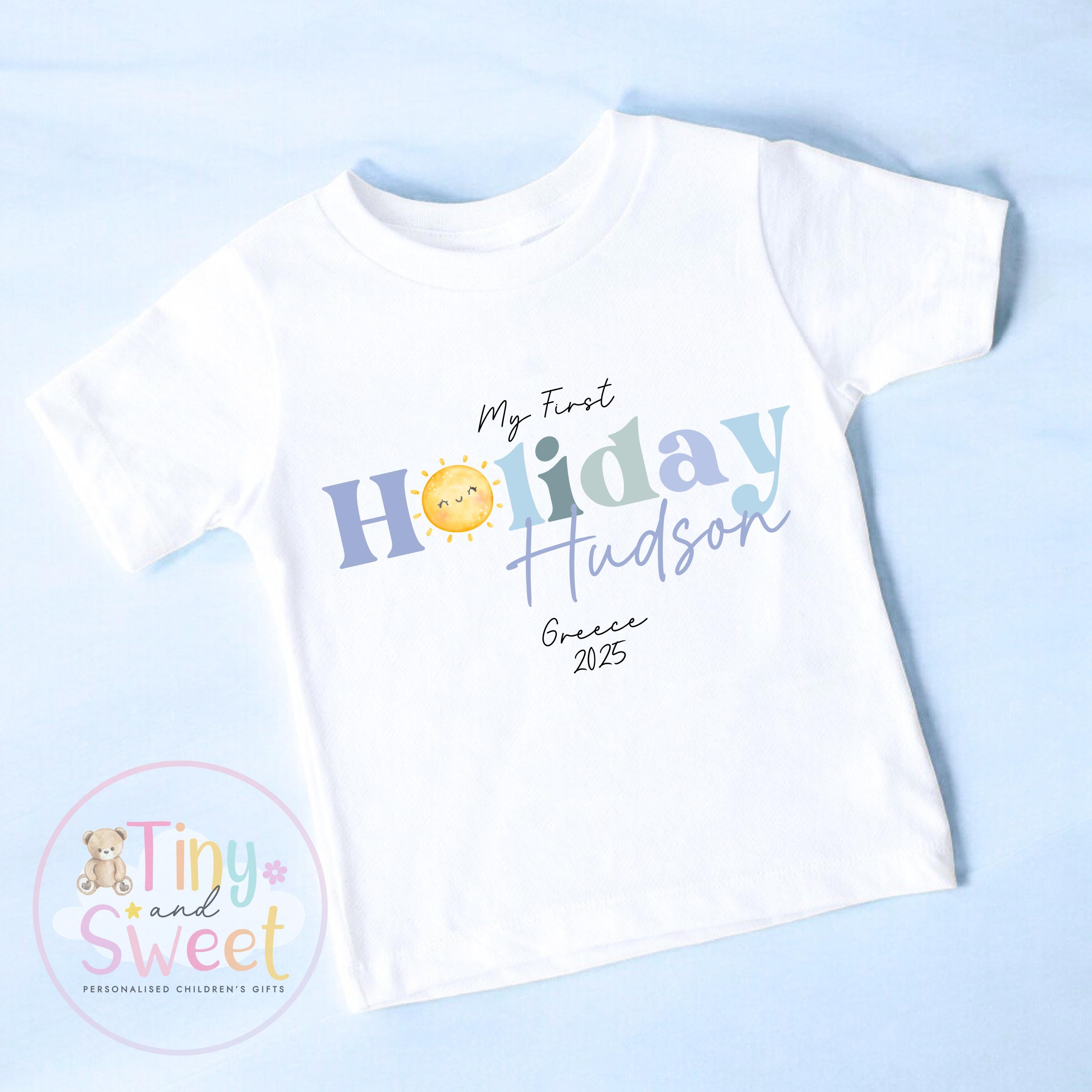 My First Holiday T-Shirt, Personalised Baby Travel Outfit, Baby’s First Holiday Shirt, Cute Summer Travel Outfit, My First Holiday Design