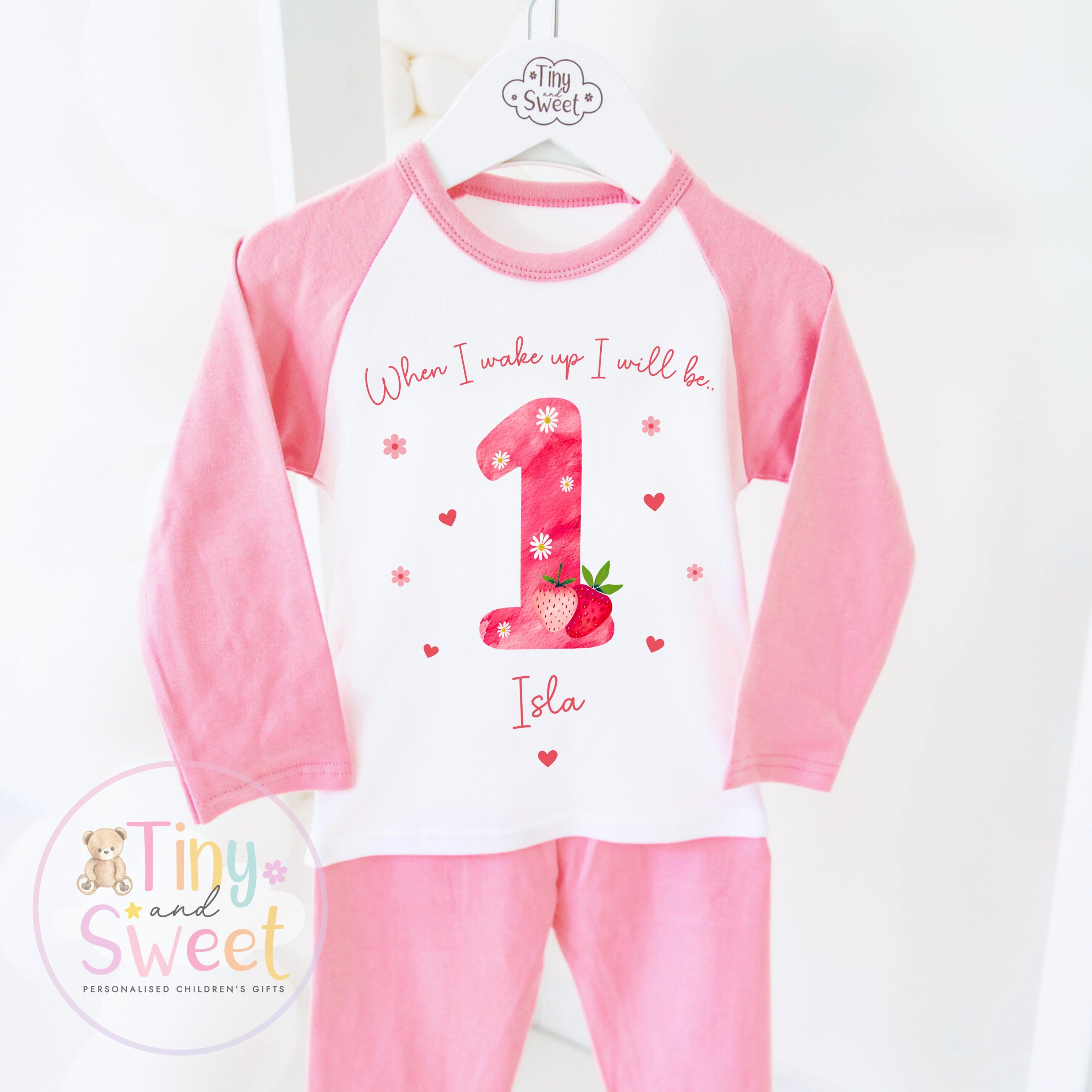 Personalised Strawberry Birthday Pyjamas- When I wake up i will be, Berry first toddler pjs