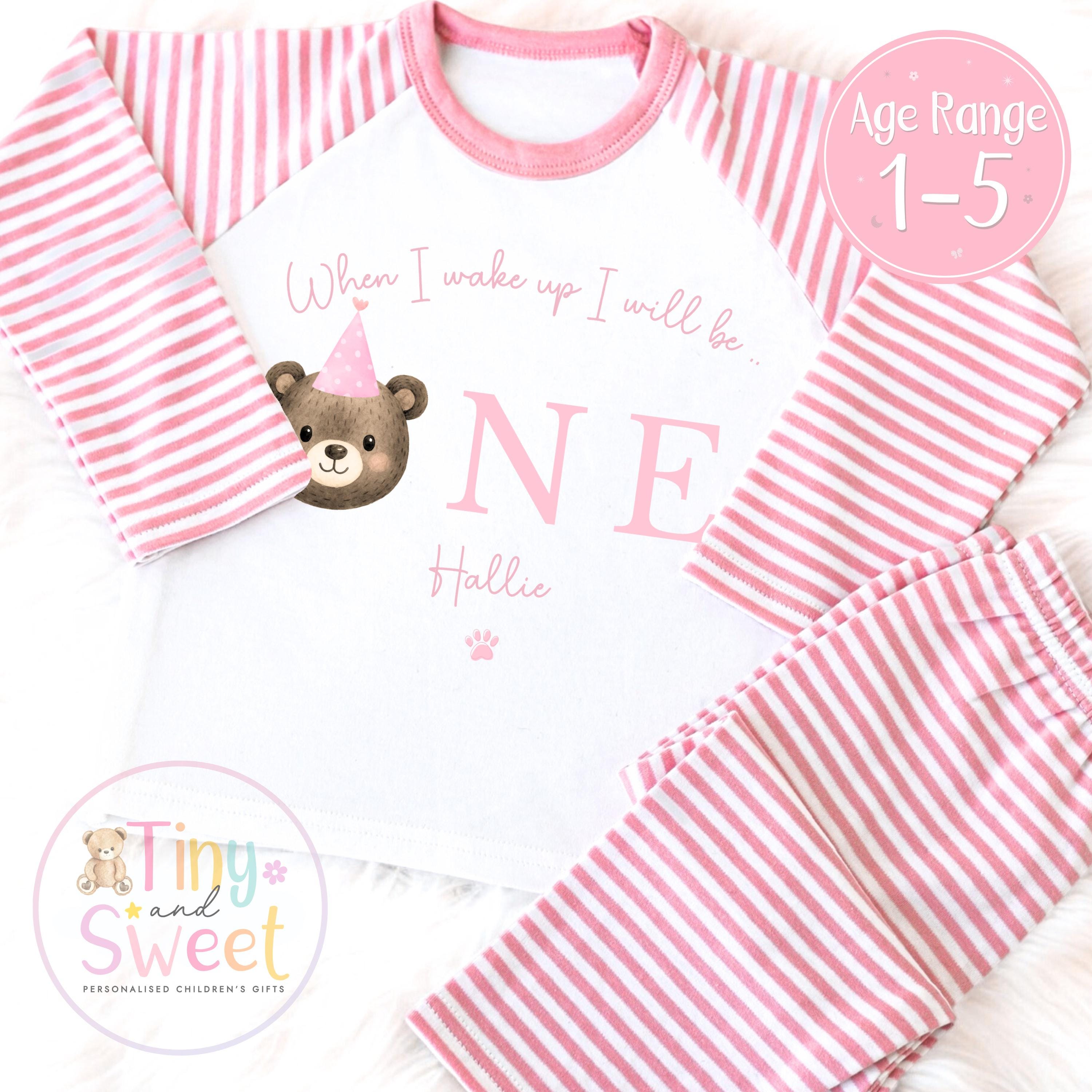 Personalised Toddler Baby Pyjamas, 1st Birthday Bear Pyjamas, When i wake up i&