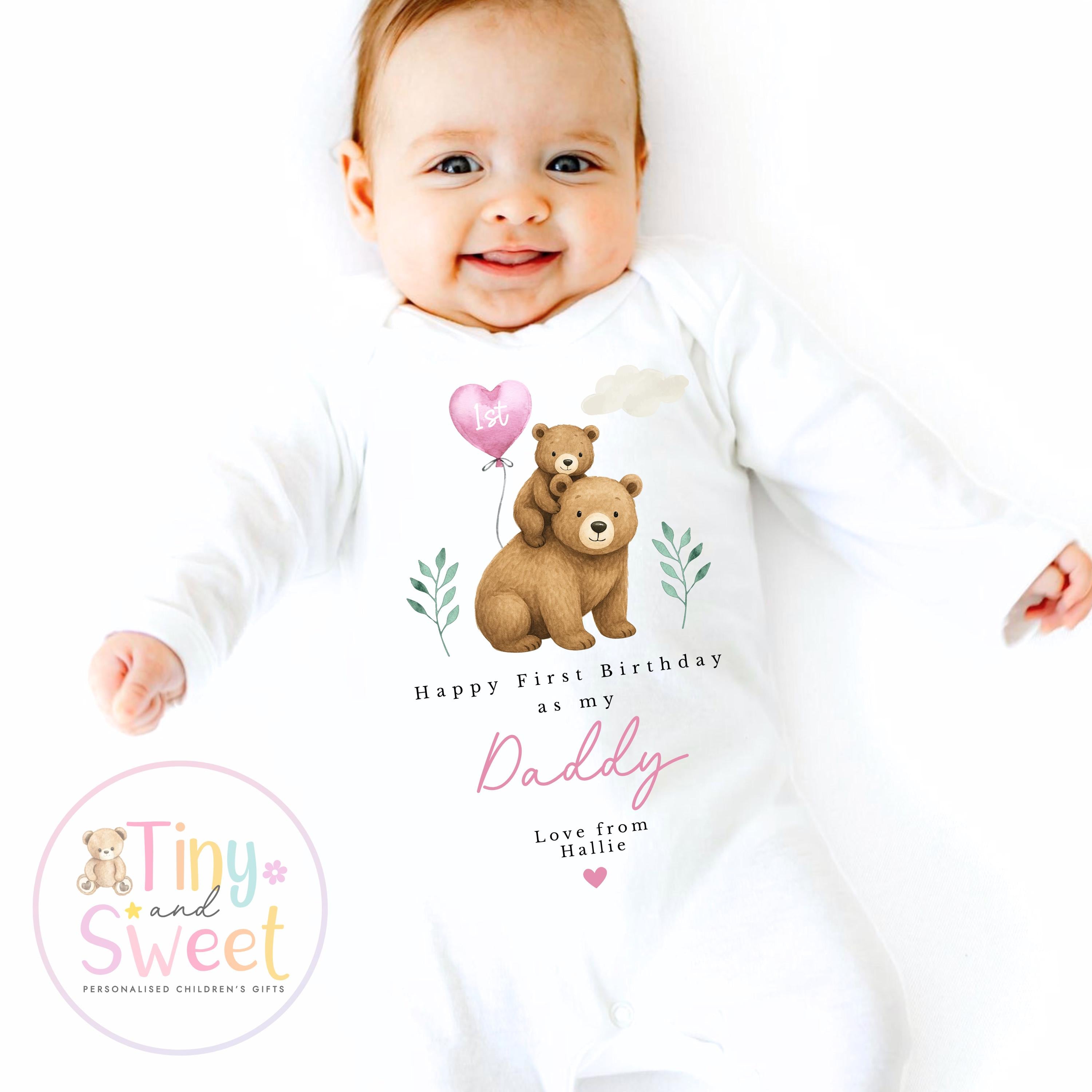 Happy First Birthday As My Daddy Sleepsuit - 1st Birthday As Daddy - Personalised Baby Boy Girl Gift - New Dad Present from Baby