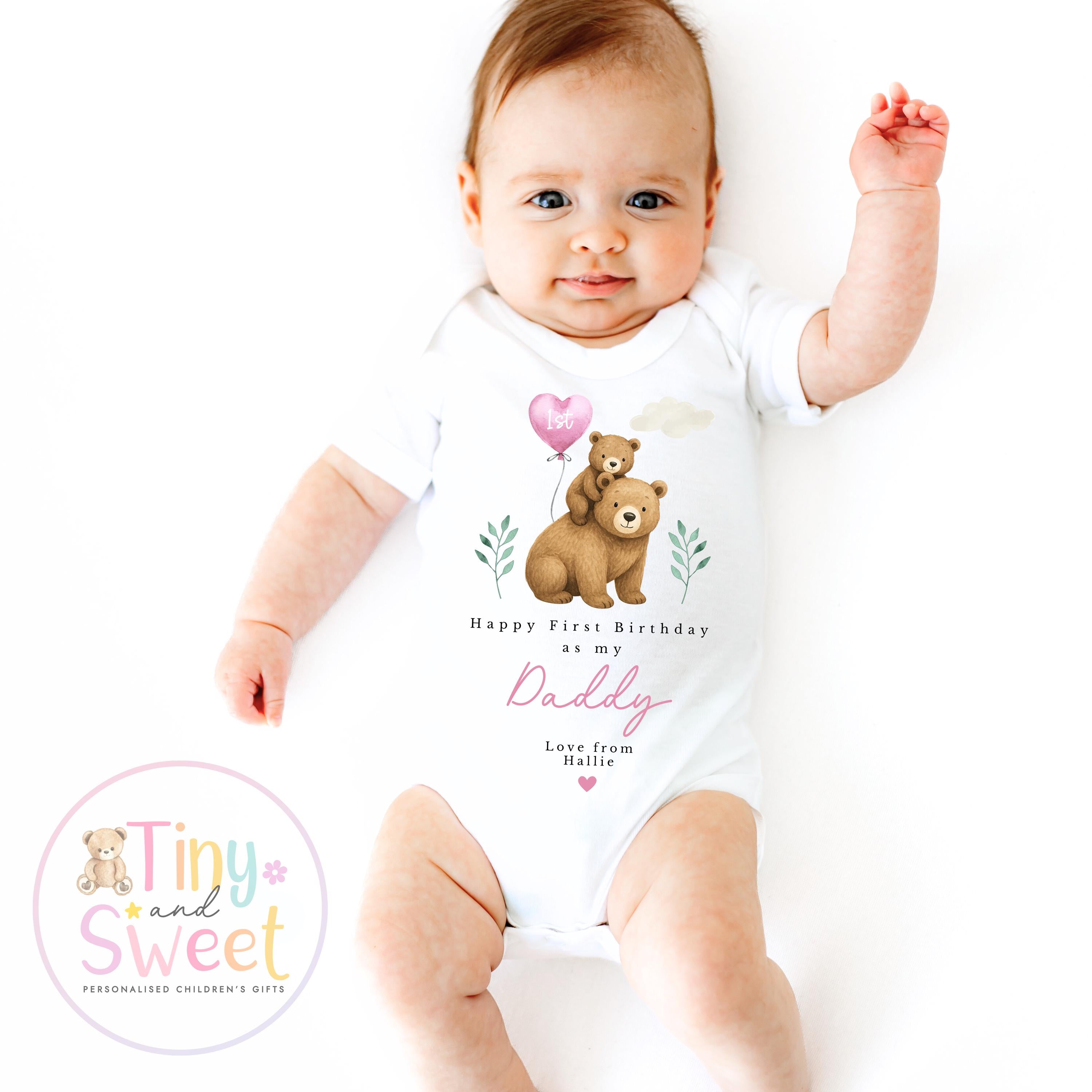 Happy First Birthday As My Daddy Sleepsuit - 1st Birthday As Daddy - Personalised Baby Boy Girl Gift - New Dad Present from Baby