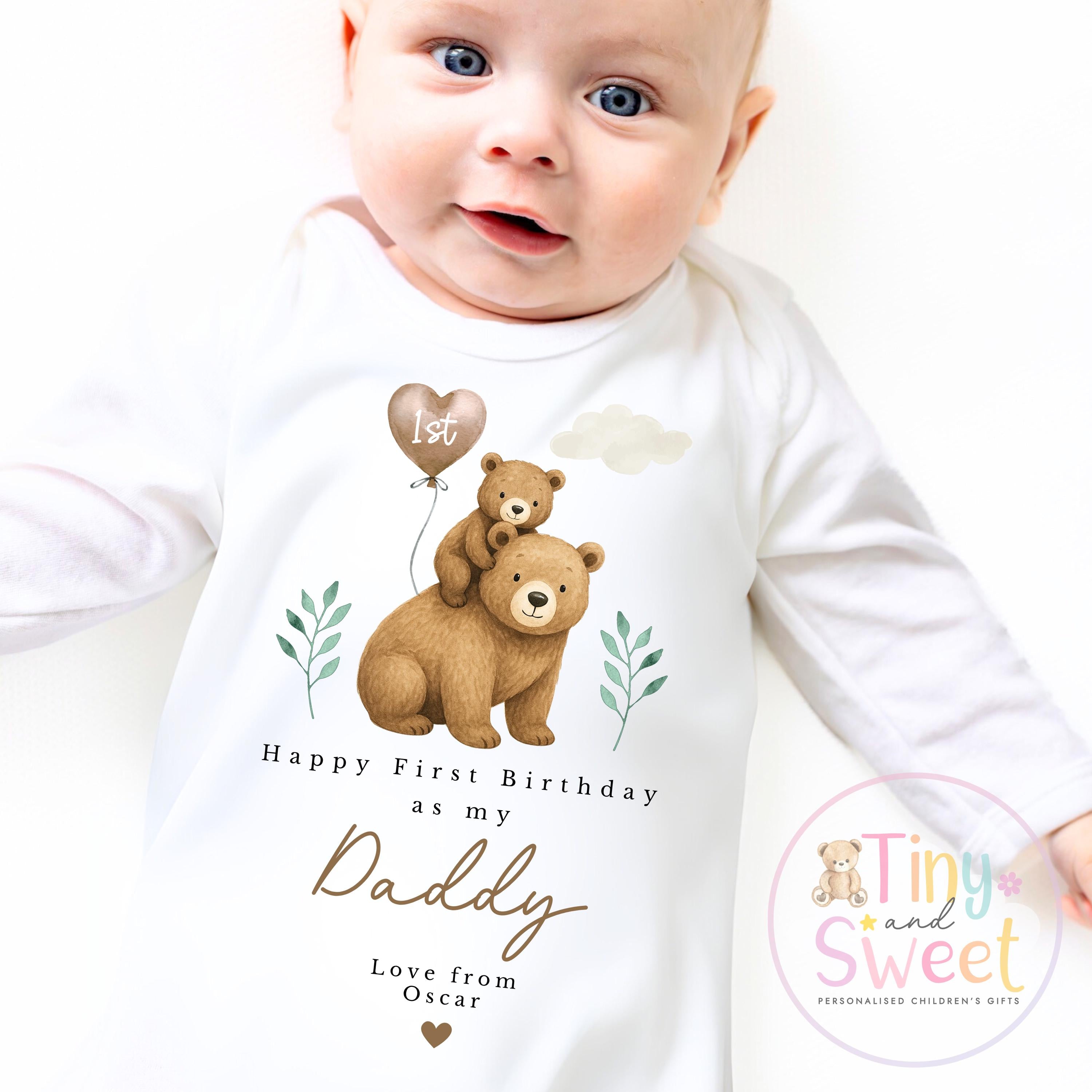 Happy First Birthday As My Daddy Sleepsuit - 1st Birthday As Daddy - Personalised Baby Boy Girl Gift - New Dad Present from Baby