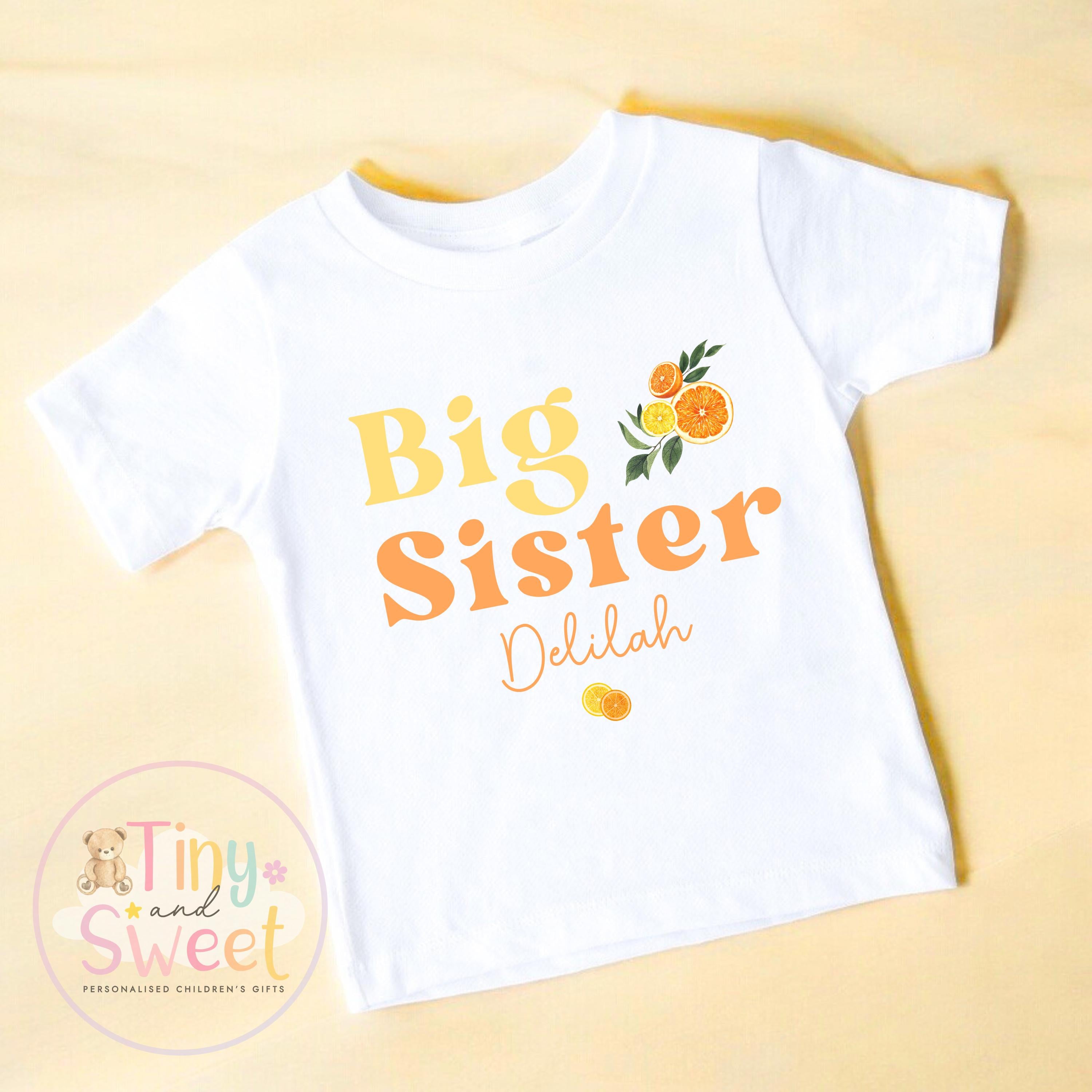 Personalised Big Sister T-Shirt | New Sibling Announcement Shirt | Custom Name Kids Top | Pregnancy Reveal Outfit | Baby Announcement Gift