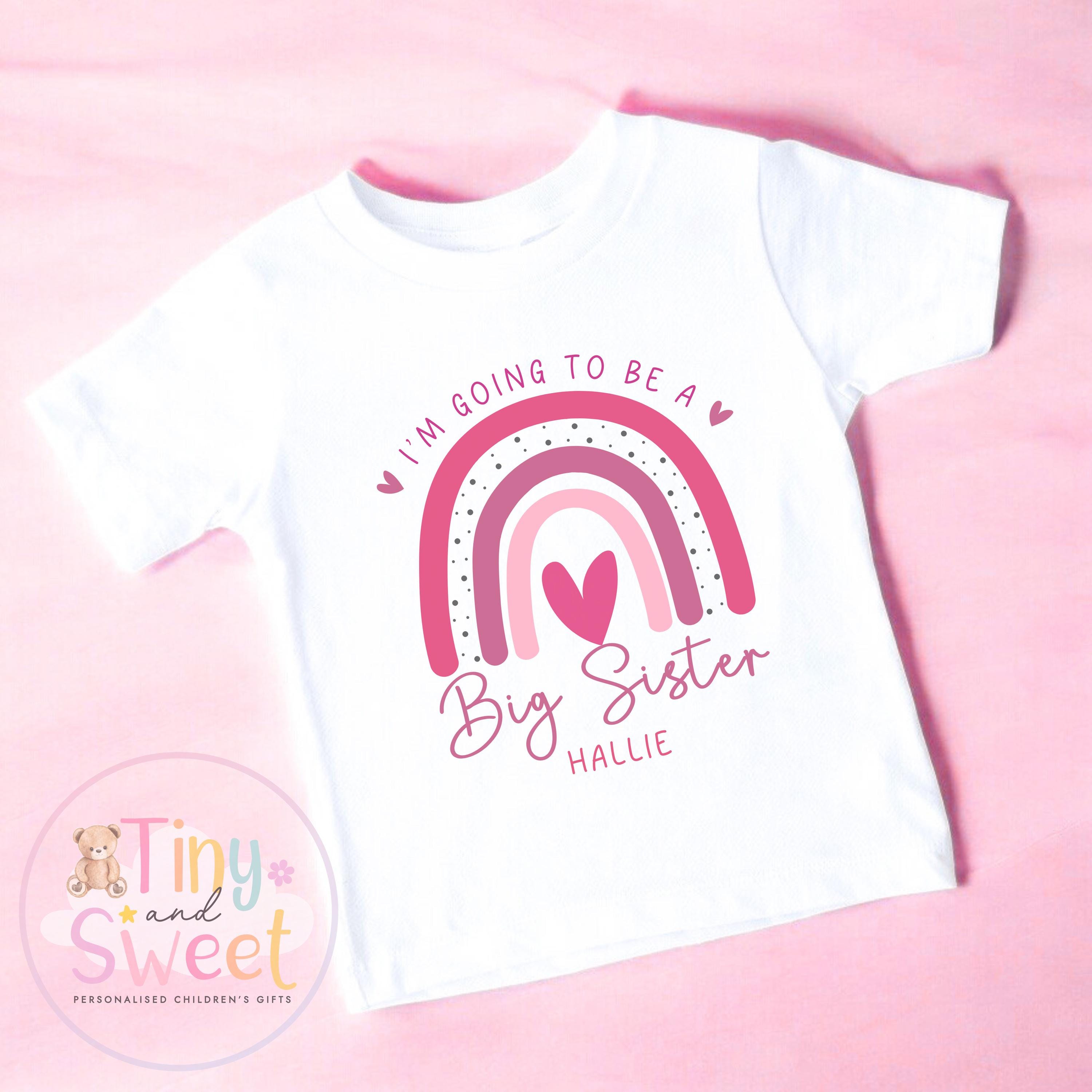 Personalised Rainbow Big Sister T-Shirt: Cute Pregnancy Announcement Gift for Siblings Welcoming New Baby