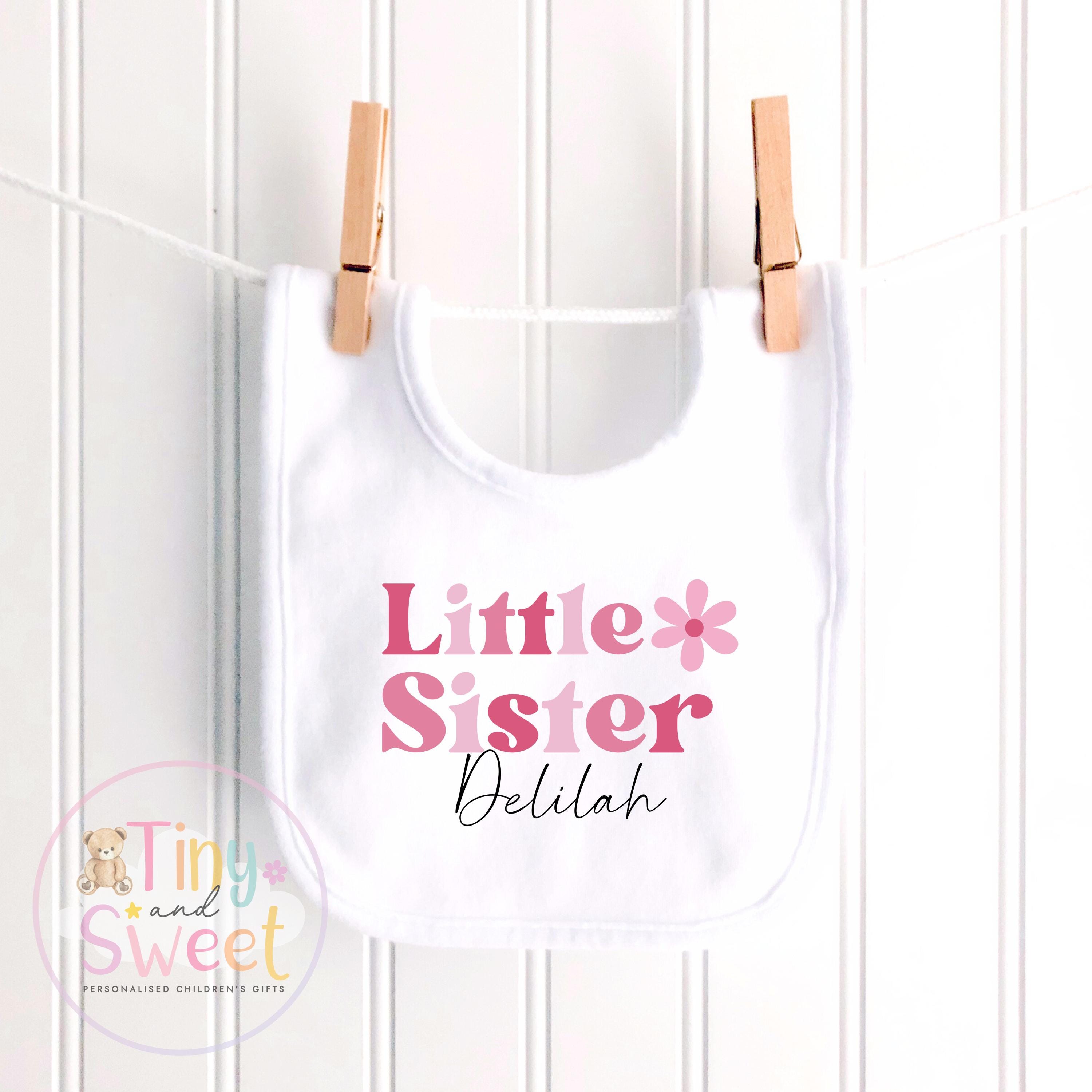 Personalised Adorable Little/Big Sister Sleepsuit T Shirt: Pink Flower Design for Newborn Baby Announcement & Sibling Gift