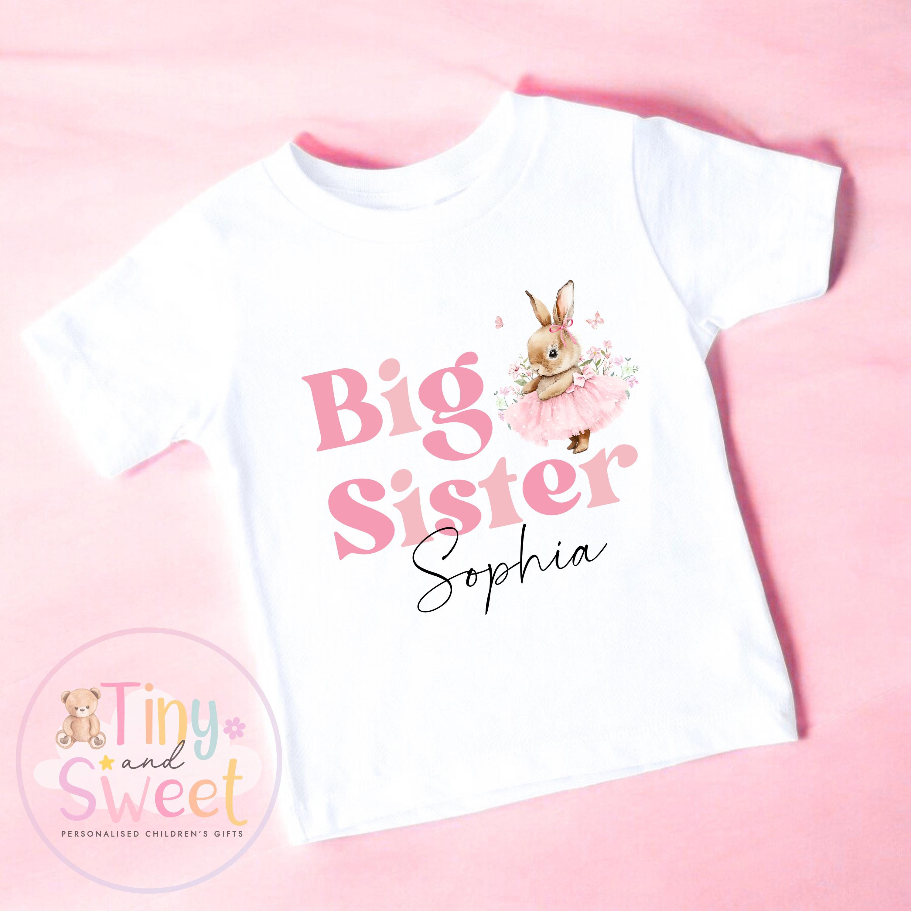 Pink Bunny Big Sister T-Shirt: Cute Pregnancy Announcement Gift for Siblings Welcoming New Baby