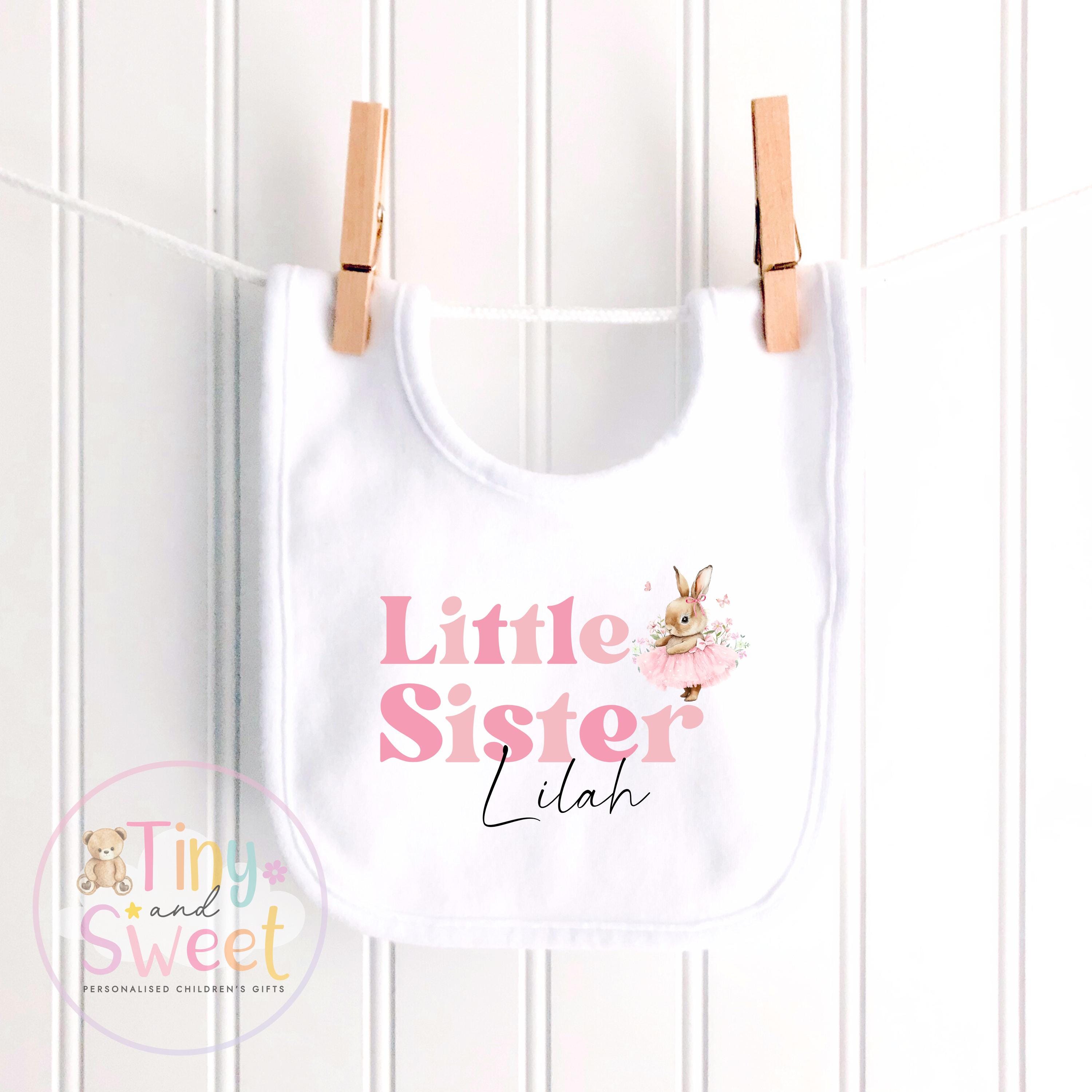 Personalised Adorable Little/Big Sister Sleepsuit T Shirt: Pink Bunny Design for Newborn Baby Announcement & Sibling Gift