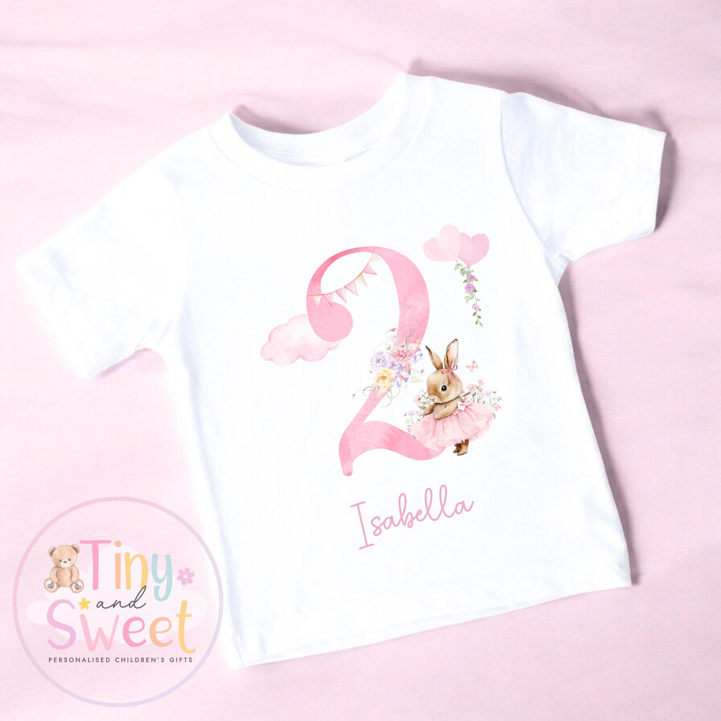 Personalised Bunny Pink Birthday T-Shirt, Custom Bunny Birthday Tee, 1st, 2nd, 3rd, 4th, Rabbit, Cute Bunny Birthday T-Shirt