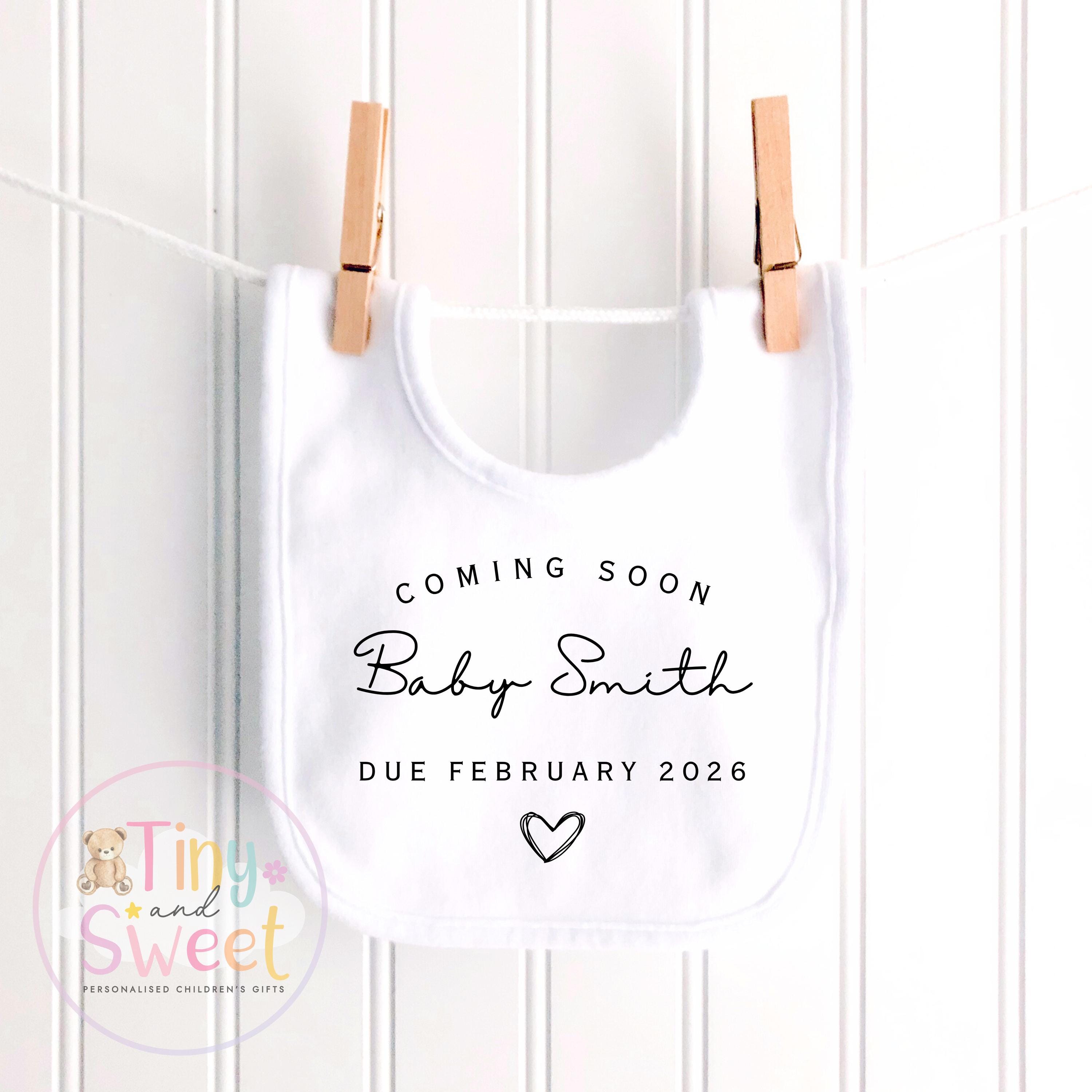 Personalised Baby Bodysuit for Pregnancy Announcement - Custom Surname & Due Date Reveal Gift