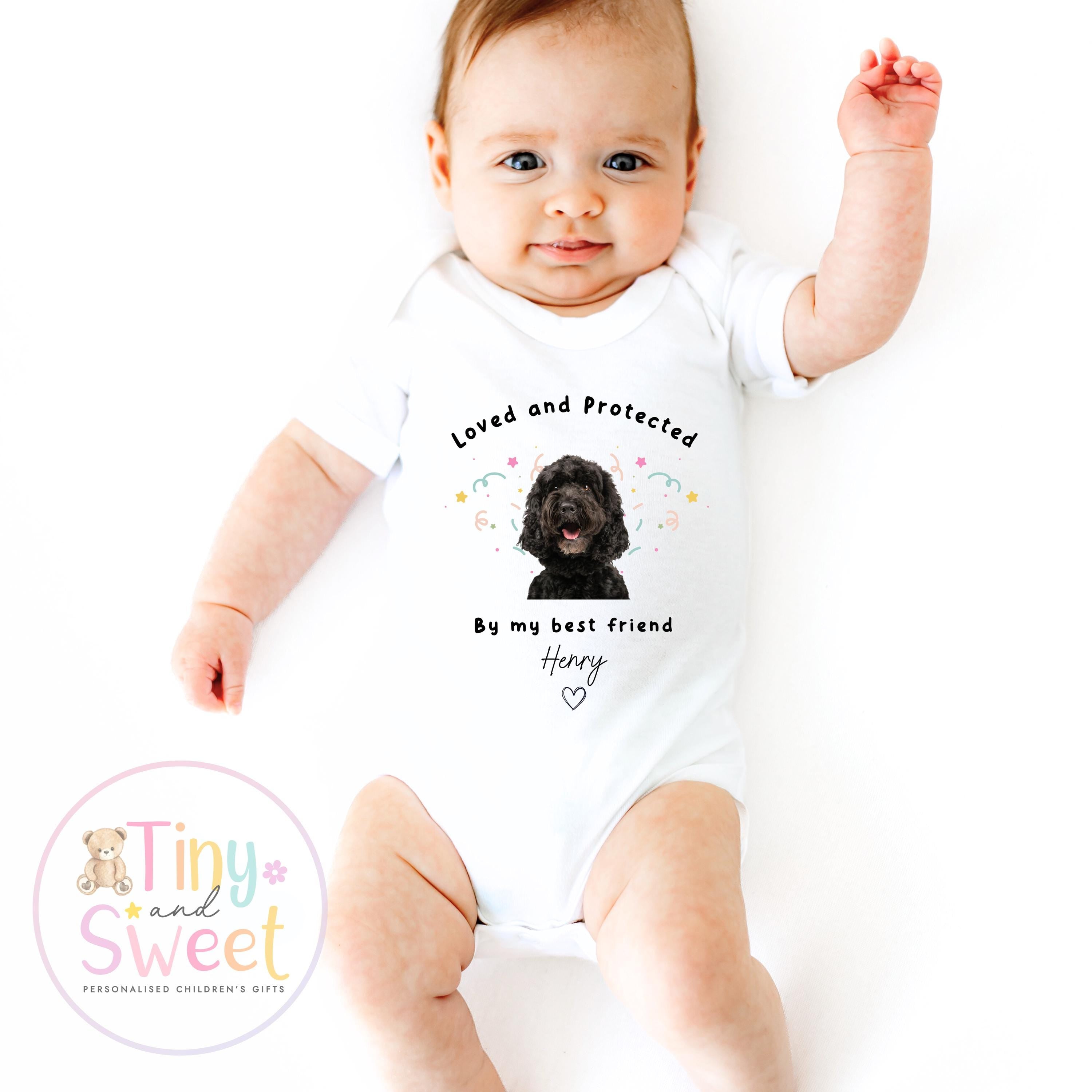 Personalised Protected By, Dog Lover Baby Outfit, Protected by My Fur Sibling Vest/Sleepsuit, Dog Mum to Human Mum, Personalised Gift
