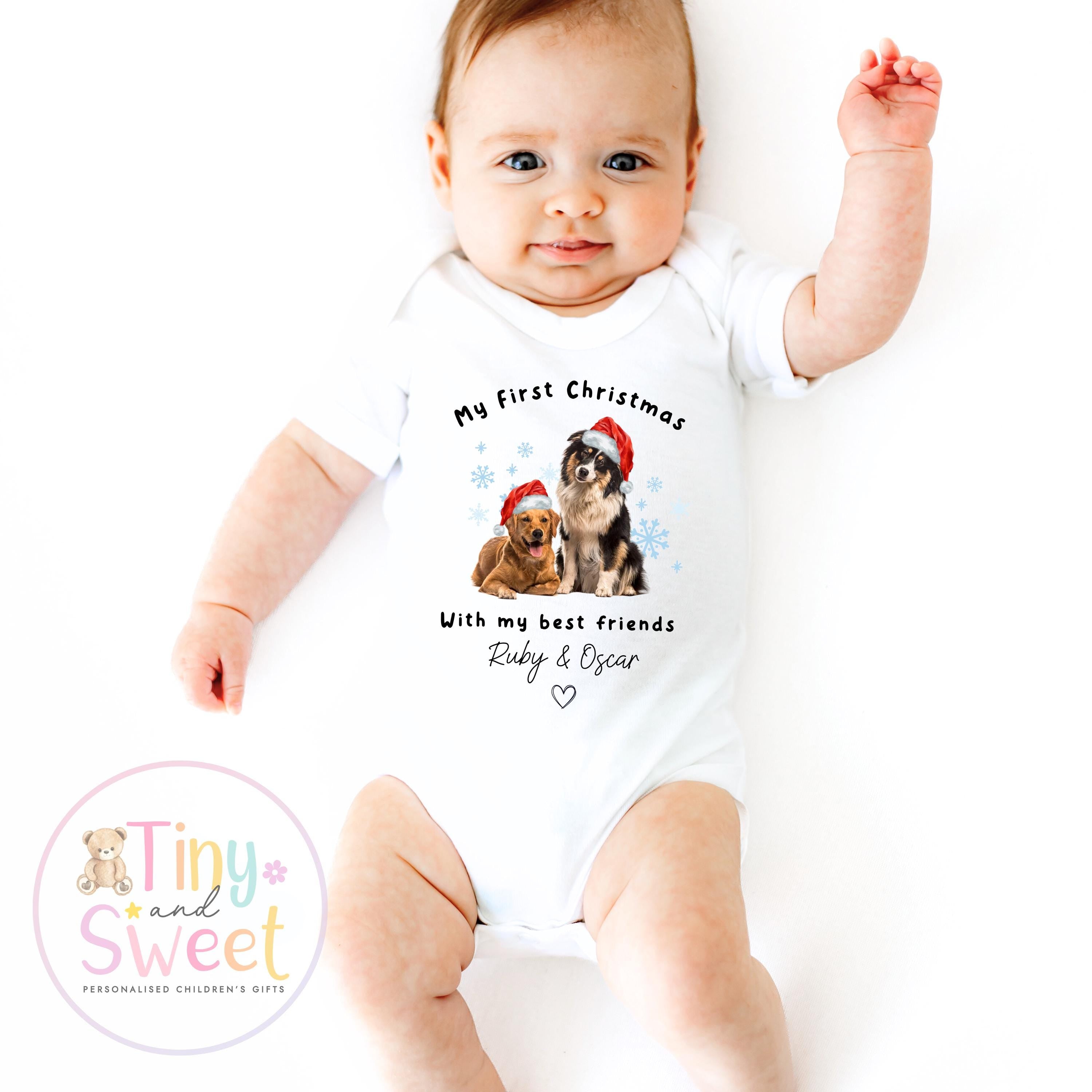 Personalised My First Christmas, Dog Lover Baby Outfit, Protected by My Fur Sibling Vest/Sleepsuit, Dog Mum to Human Mum, Personalised Gift