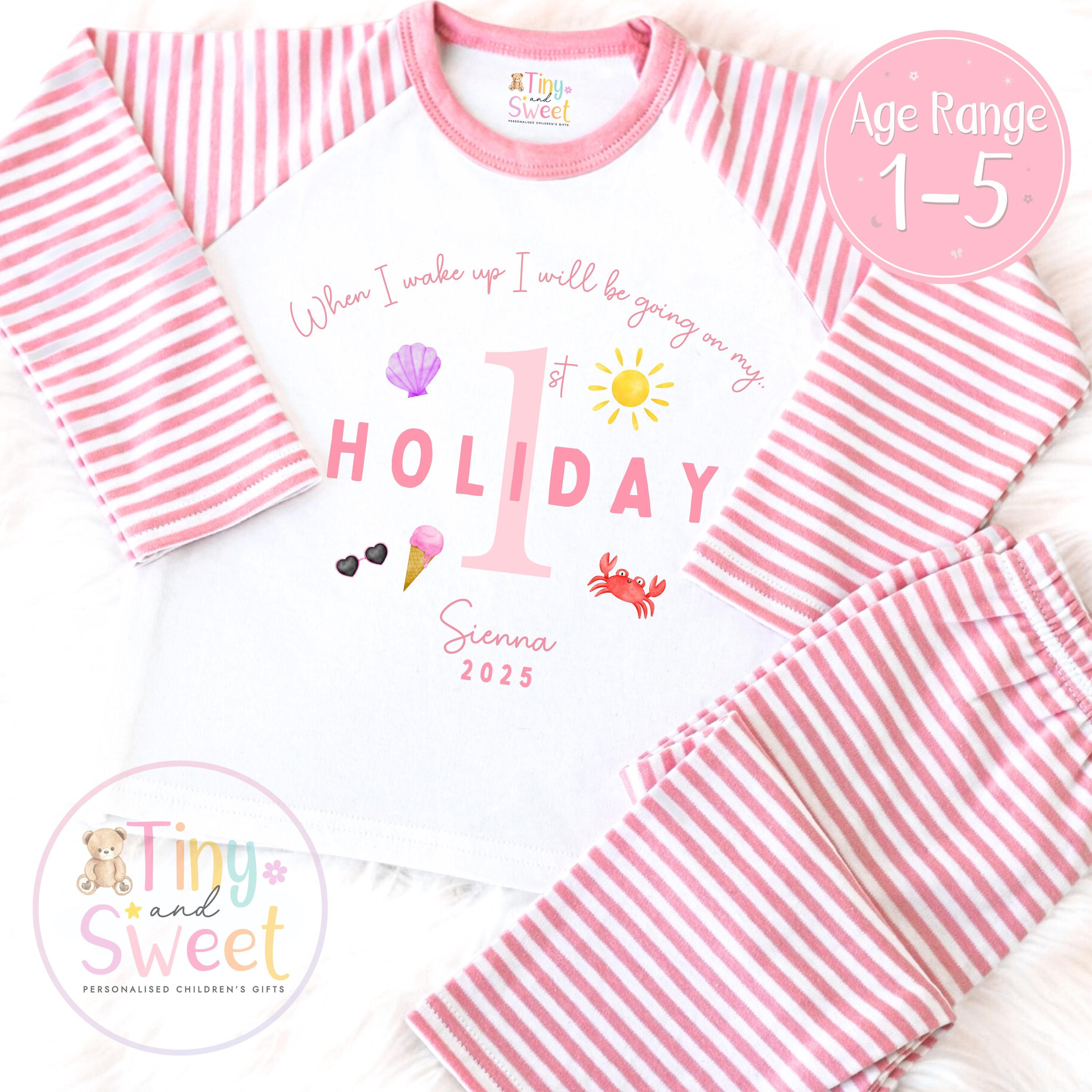 My First Holiday Pyjamas, When I Wake Up I’ll Be Going on My 1st Holiday, Personalised Baby & Toddler Pyjamas, Travel Pyjamas, Pajamas