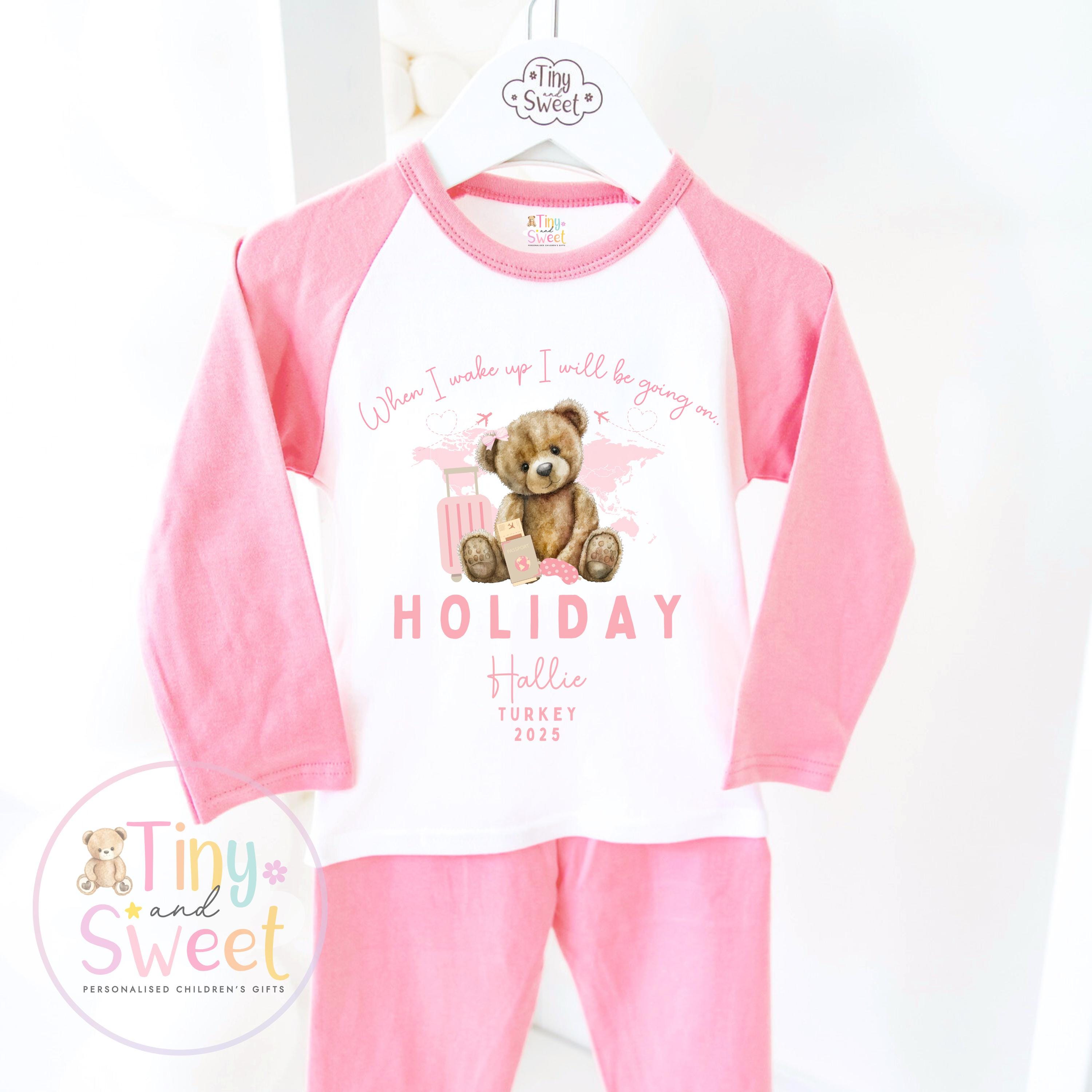 Pink Bear Holiday Short and T-Shirt Personalised Pyjamas