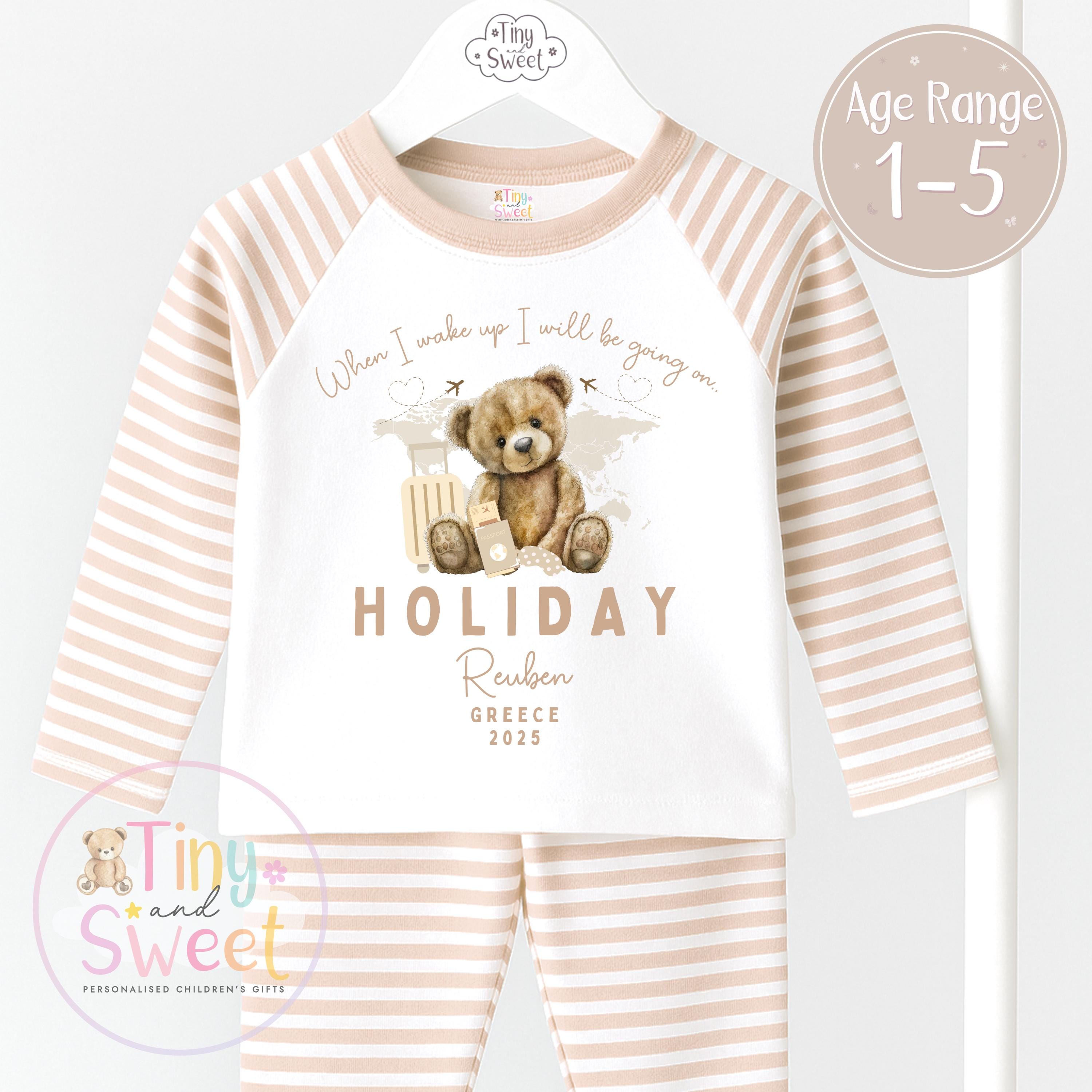Beige Bear Holiday Short and T-Shirt Personalised Pyjamas