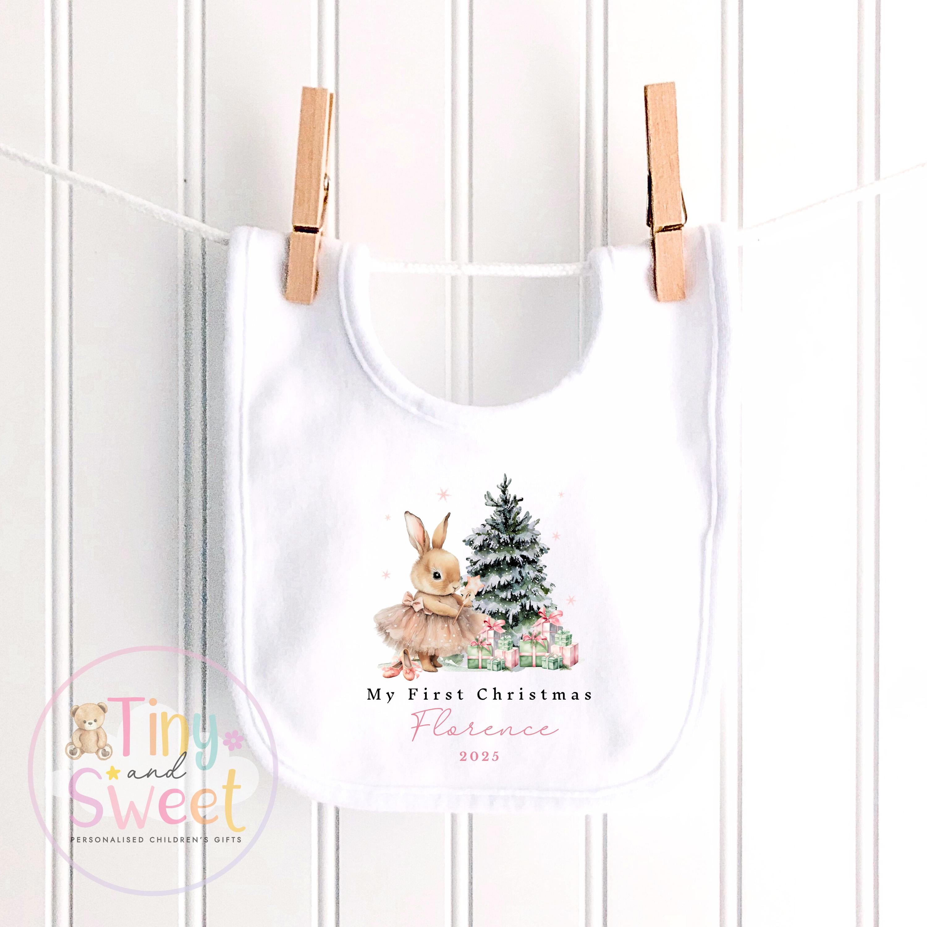 My First Christmas Personalised Baby Vest, Baby Girl Sleepsuit or Bib, Custom Name 100% Cotton, Festive Newborn Keepsake Gift, 1st xmas