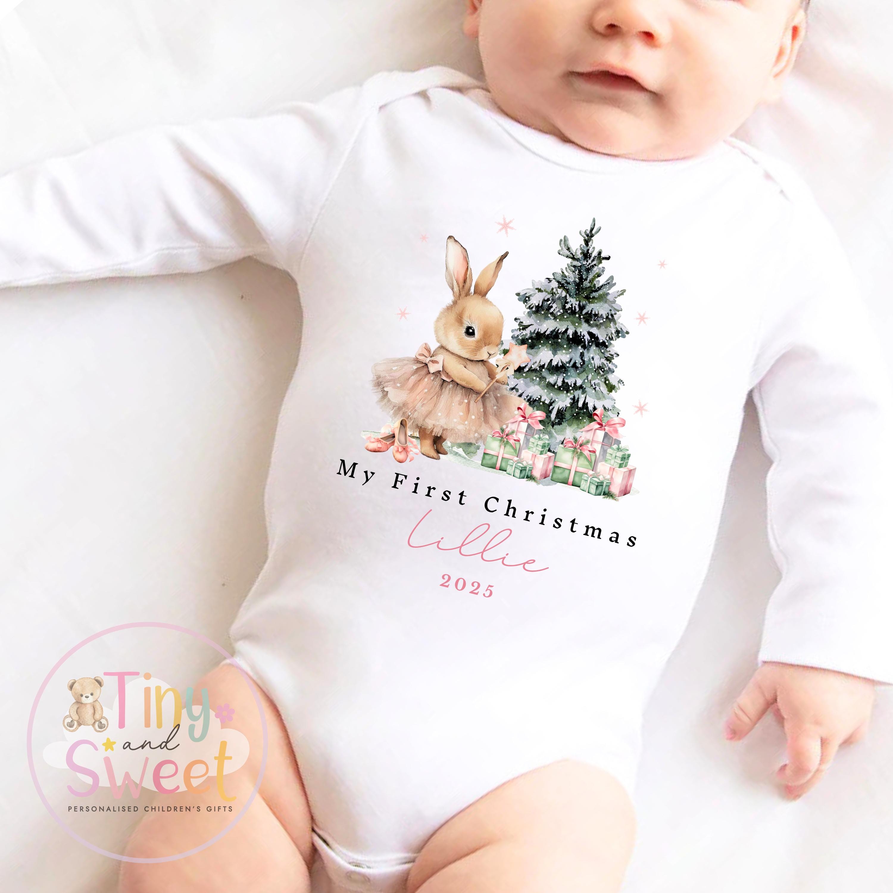 My First Christmas Personalised Baby Vest, Baby Girl Sleepsuit or Bib, Custom Name 100% Cotton, Festive Newborn Keepsake Gift, 1st xmas