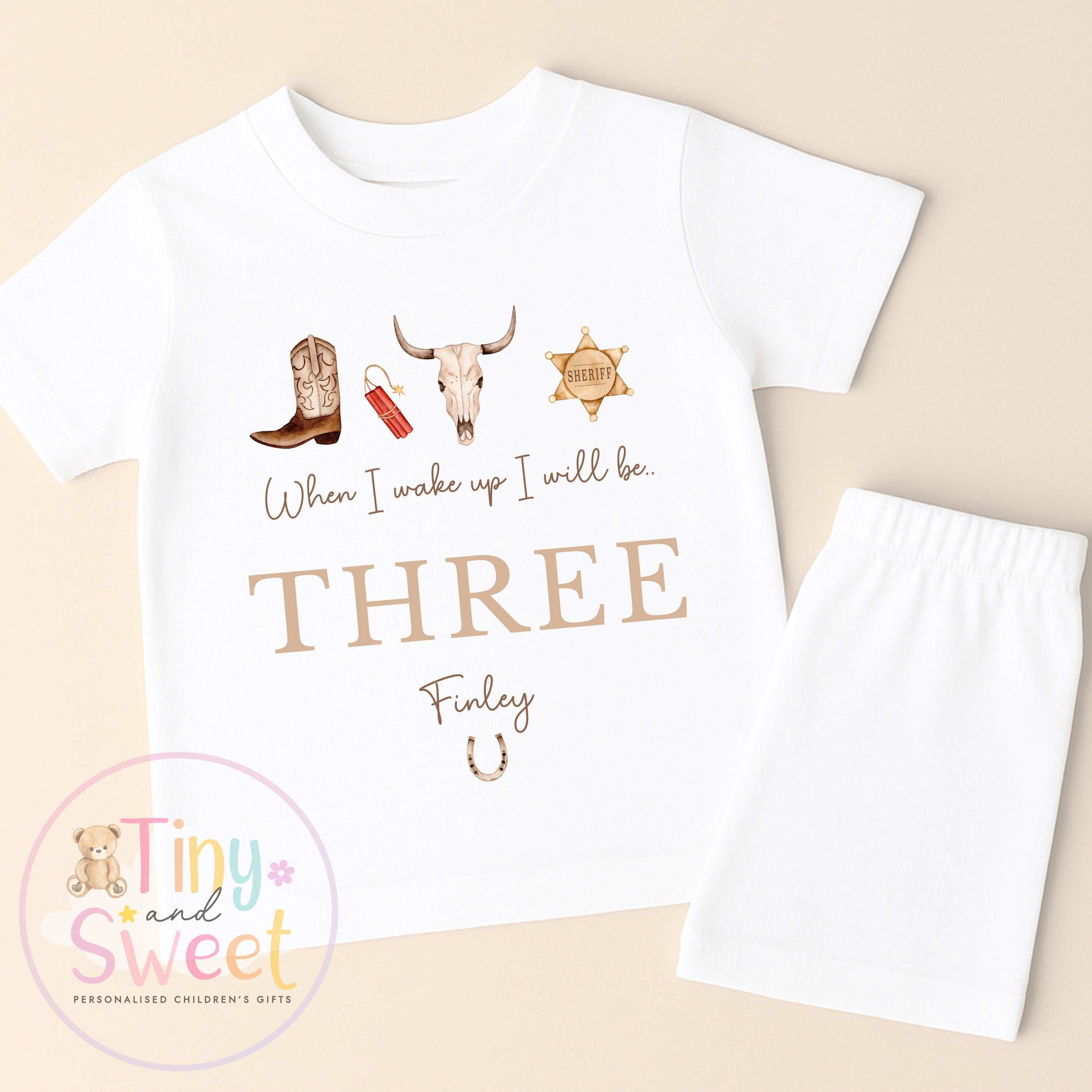 Cowboy Birthday Pyjamas, When I Wake Up I’ll Be, Rodeo Western PJs – When I Wake Up I’ll Be 1, 2, 3, Personalised Cowboy Birthday Pyjamas