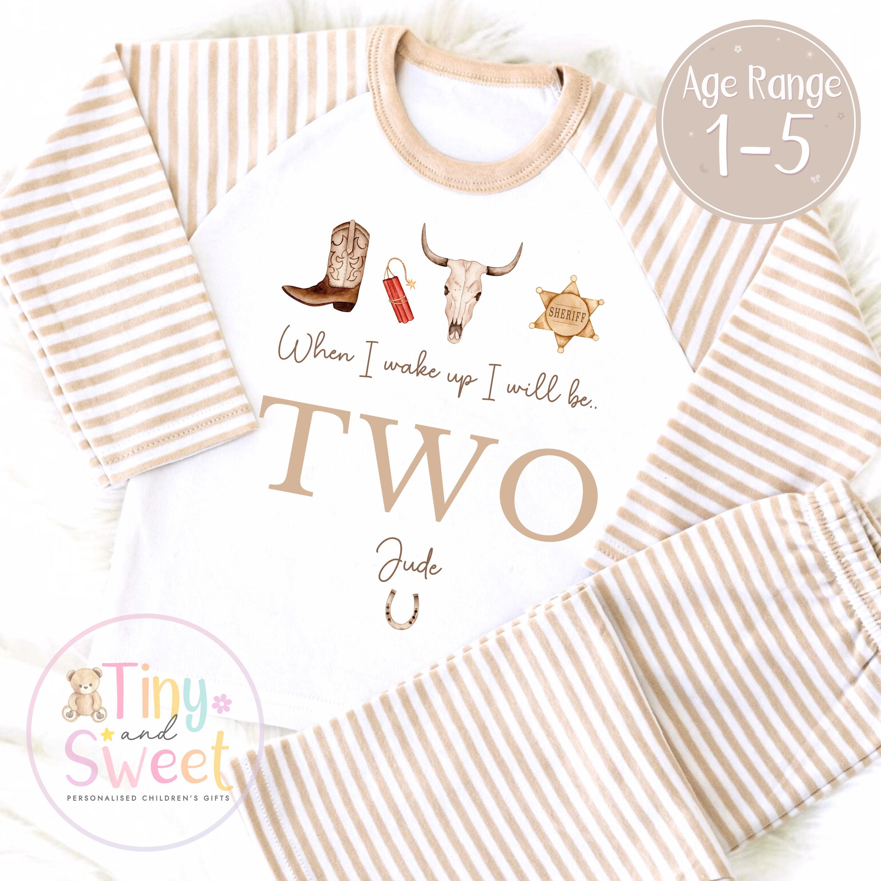 Cowboy Birthday Pyjamas, When I Wake Up I’ll Be, Rodeo Western PJs – When I Wake Up I’ll Be 1, 2, 3, Personalised Cowboy Birthday Pyjamas